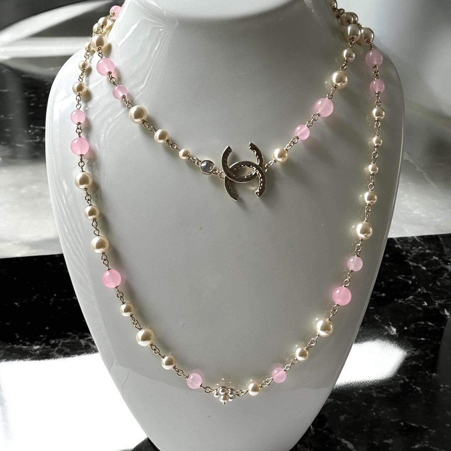 Authentic Chanel Gold CC Pink & White Metal Link Necklace Pre-Owed - My Mama Found What  My Mama Found What 