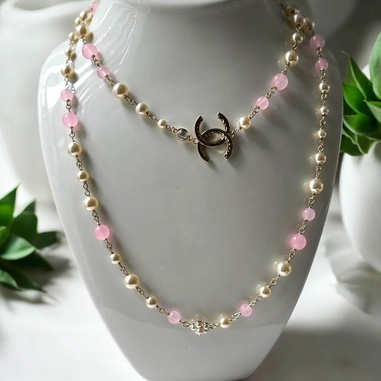Authentic Chanel Gold CC Pink & White Metal Link Necklace Pre-Owed - My Mama Found What  My Mama Found What 