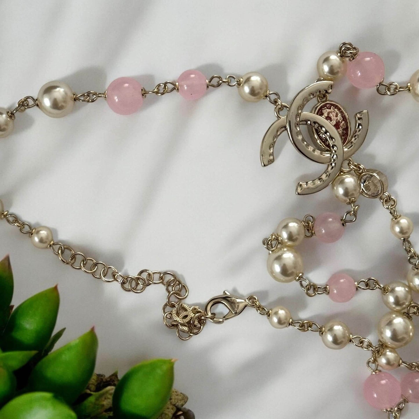 Authentic Chanel Gold CC Pink & White Metal Link Necklace Pre-Owed - My Mama Found What  My Mama Found What 