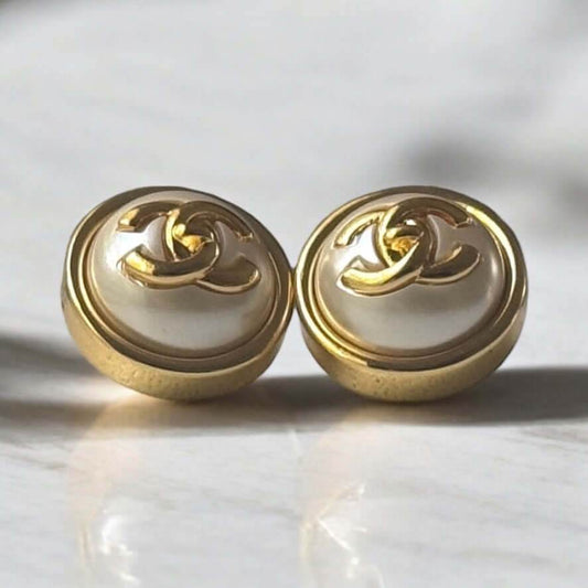 Authentic Chanel Gold CC White Pre-Owned Earrings 24 Italy - My Mama Found What 