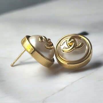 Authentic Chanel Gold CC White Pre-Owned Earrings 24 Italy - My Mama Found What 