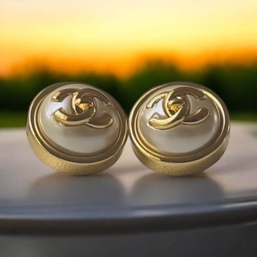 Authentic Chanel Gold CC White Pre-Owned Earrings 24 Italy - My Mama Found What 