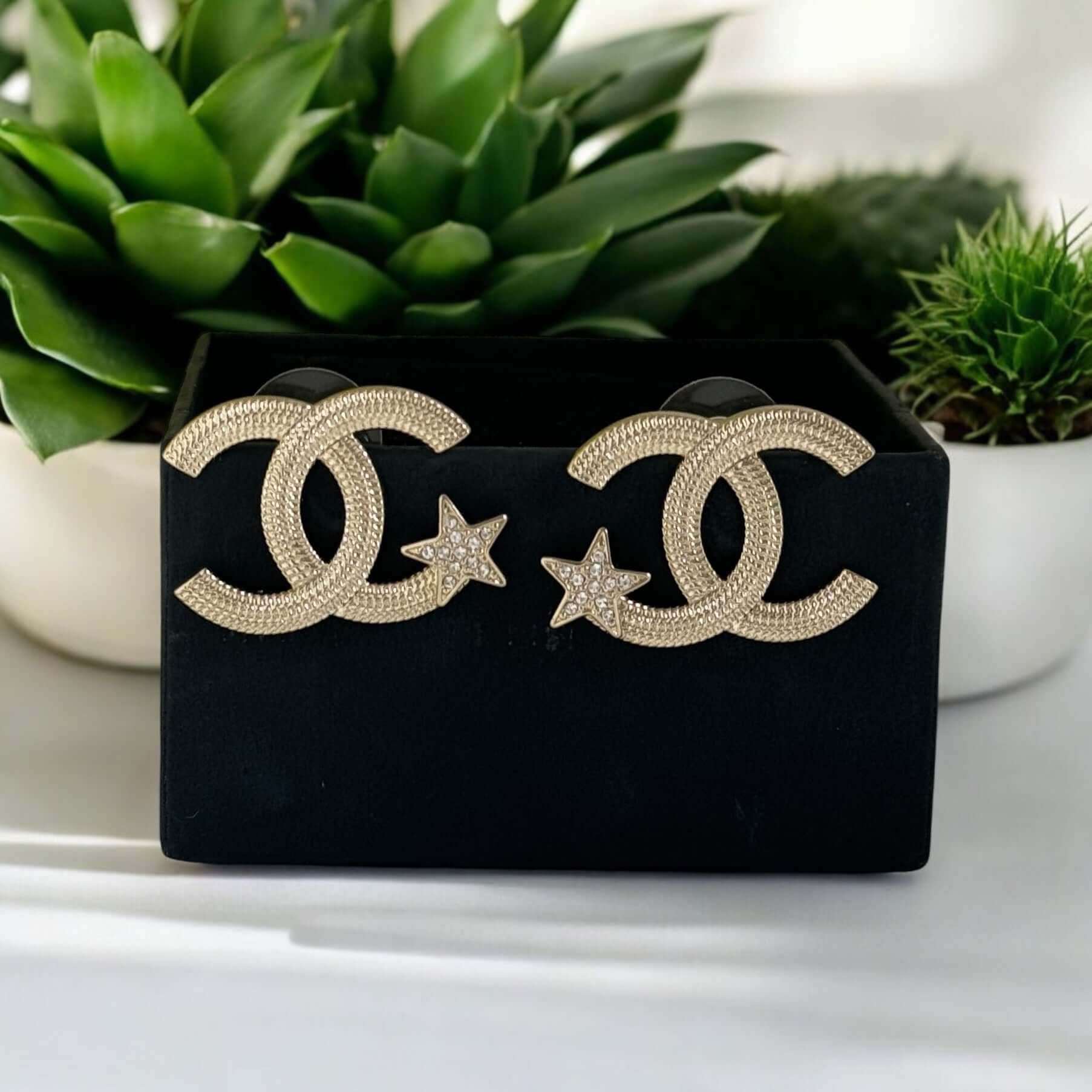 Authentic Chanel Gold CC w/ Stars & Crystals Earrings Pre-Owned - My Mama Found What 