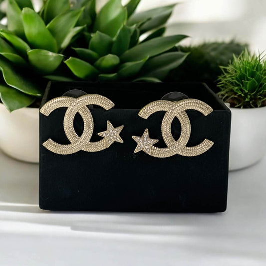 Authentic Chanel Gold CC w/ Stars & Crystals Earrings Pre-Owned - My Mama Found What 