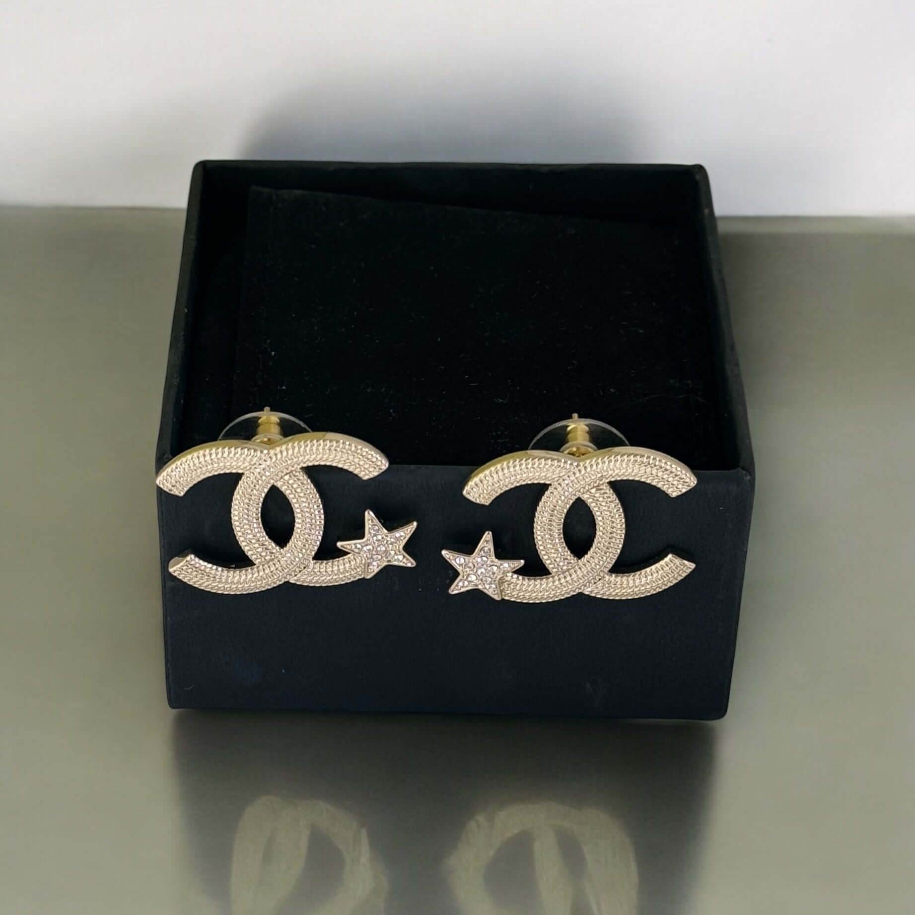 Authentic Chanel Gold CC w/ Stars & Crystals Earrings Pre-Owned - My Mama Found What 