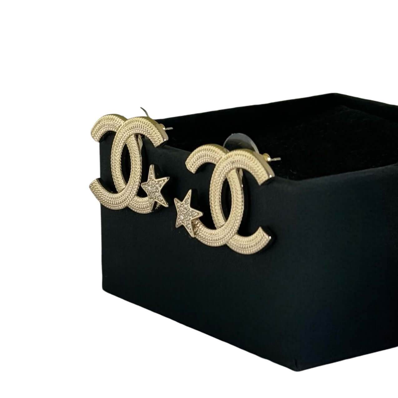Authentic Chanel Gold CC w/ Stars & Crystals Earrings Pre-Owned - My Mama Found What 