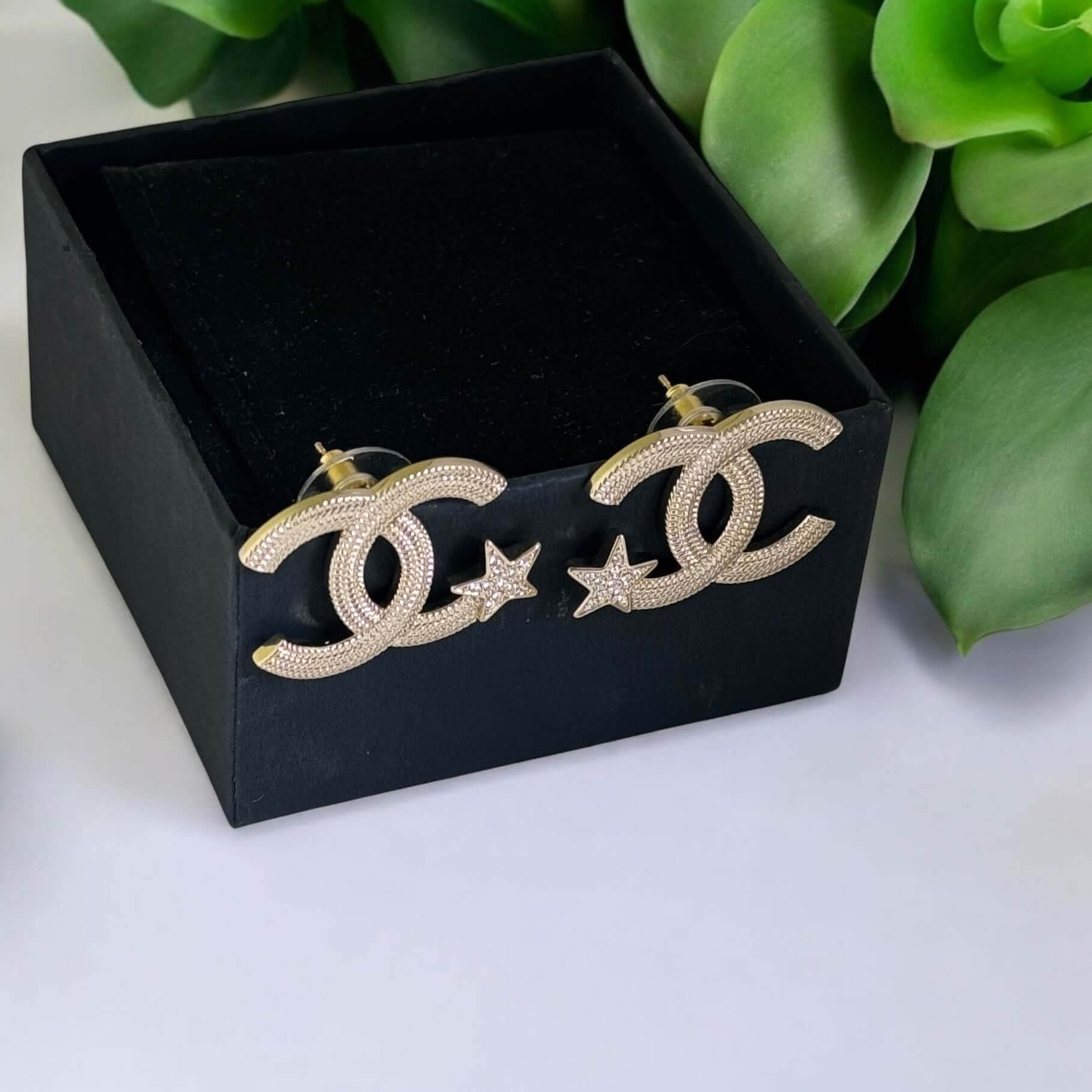 Authentic Chanel Gold CC w/ Stars & Crystals Earrings Pre-Owned - My Mama Found What 