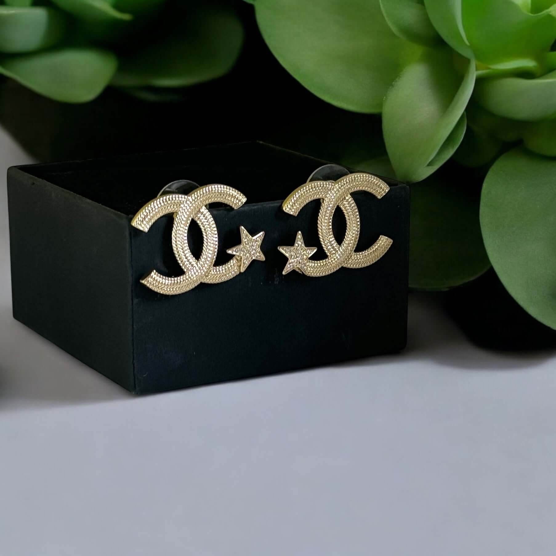 Authentic Chanel Gold CC w/ Stars & Crystals Earrings Pre-Owned - My Mama Found What 