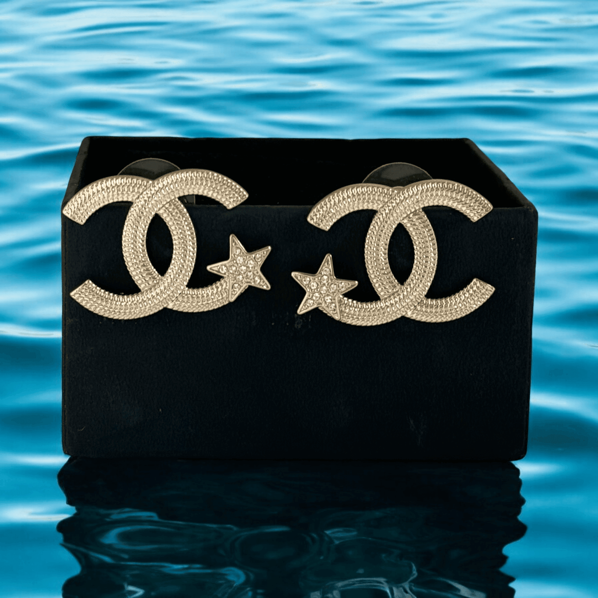 Authentic Chanel Gold CC w/ Stars & Crystals Earrings Pre-Owned - My Mama Found What 