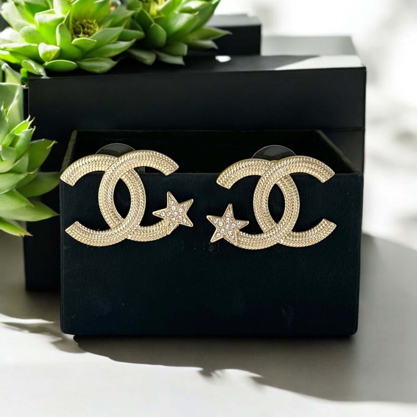 Authentic Chanel Gold CC w/ Stars & Crystals Earrings Pre-Owned - My Mama Found What  