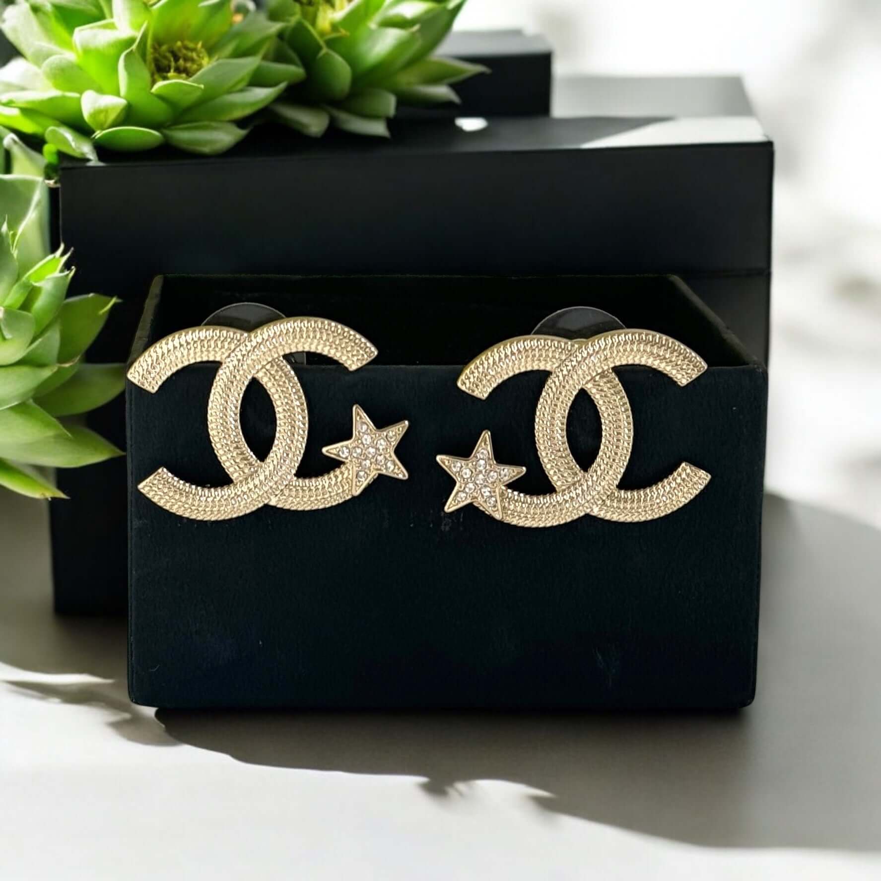 Authentic Chanel Gold CC w/ Stars & Crystals Earrings Pre-Owned - My Mama Found What  