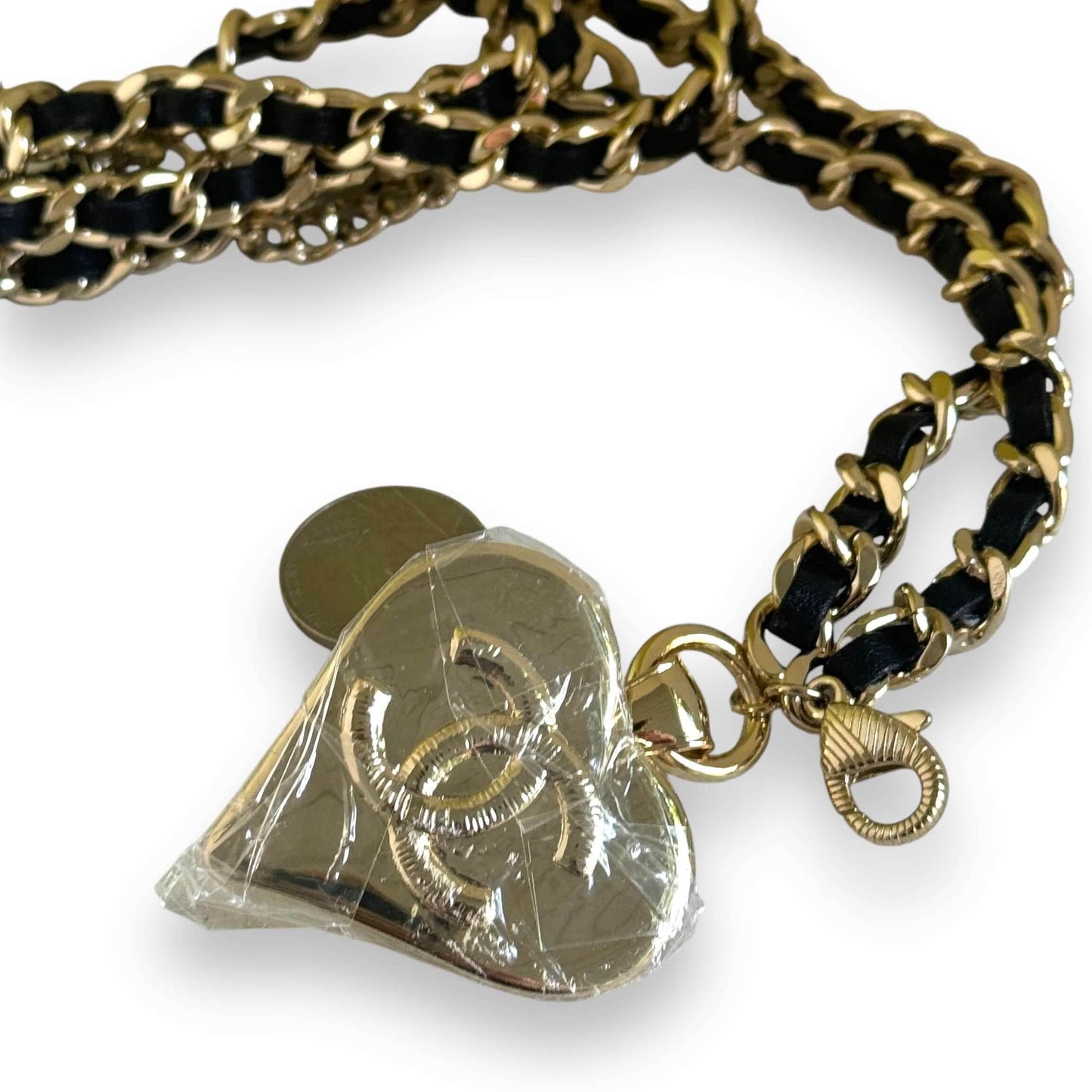 Authentic Chanel Gold Chain Black Leather Heart CC Belt Pre-Owned - My Mama Found What  My Mama Found What 