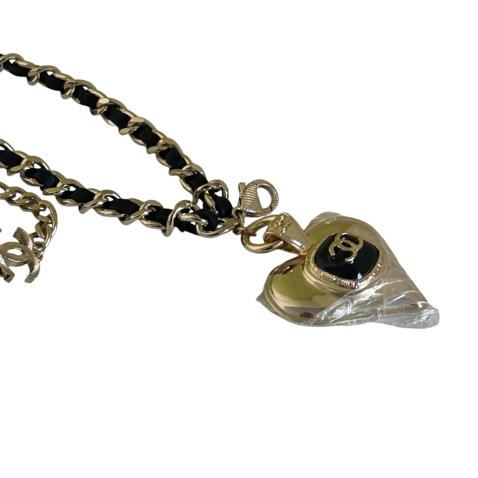 Authentic Chanel Gold Chain Black Leather Heart CC Belt Pre-Owned - My Mama Found What 