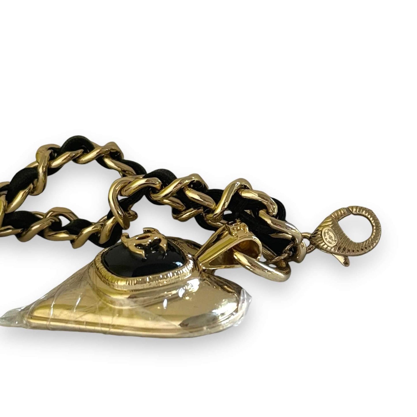 Authentic Chanel Gold Chain Black Leather Heart CC Belt Pre-Owned - My Mama Found What  My Mama Found What 