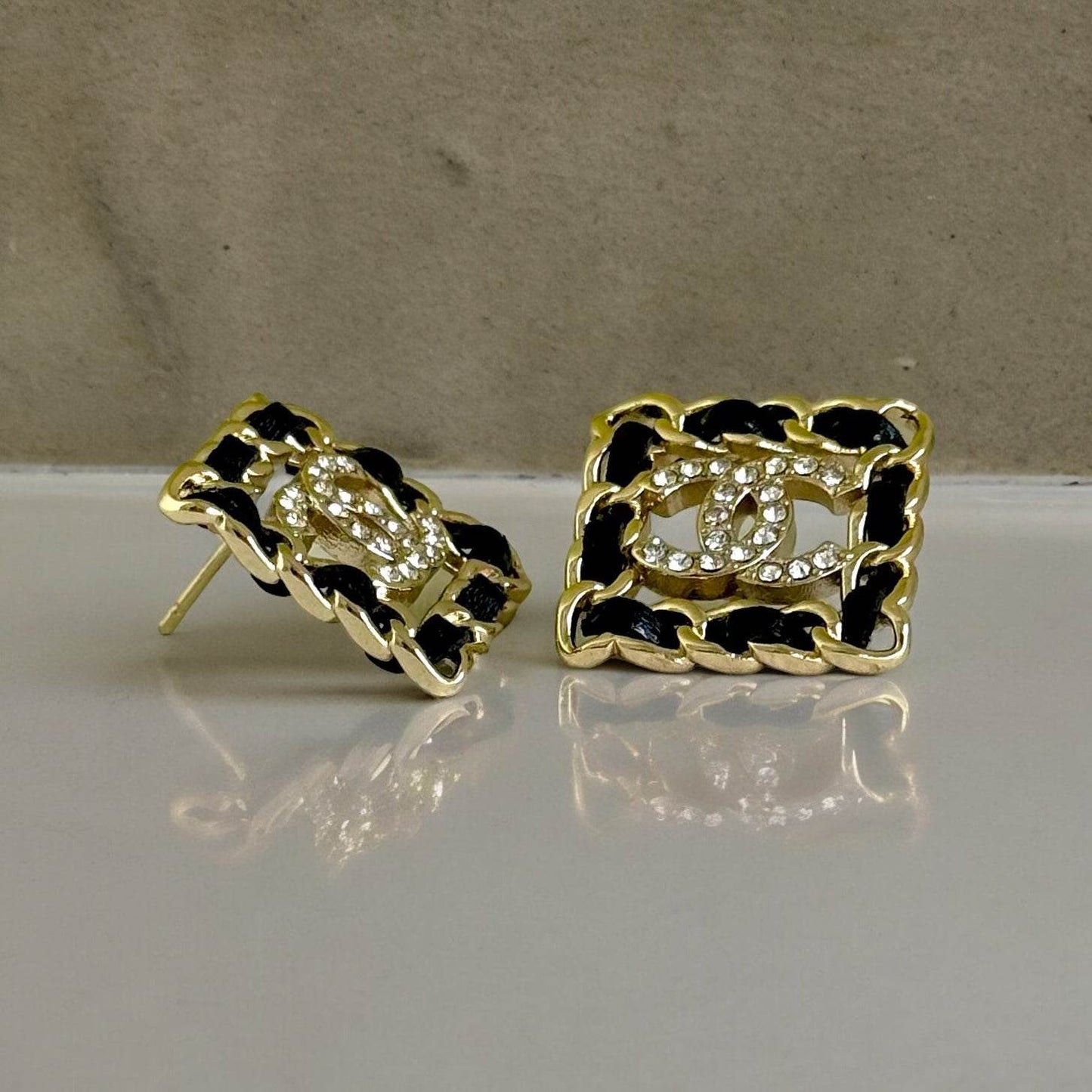 Authentic Chanel S21 Gold Chain with Black Leather CC Pre-Owned earrings - My Mama Found What  My Mama Found What 