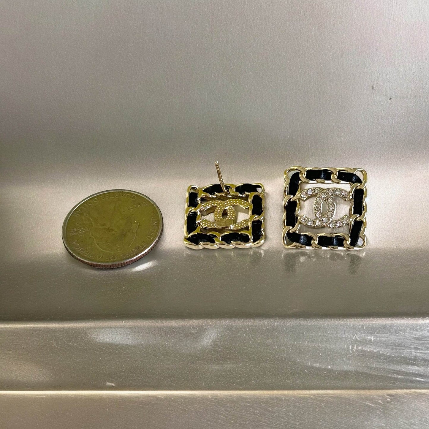 Authentic Chanel S21 Gold Chain with Black Leather CC Pre-Owned earrings - My Mama Found What  My Mama Found What 