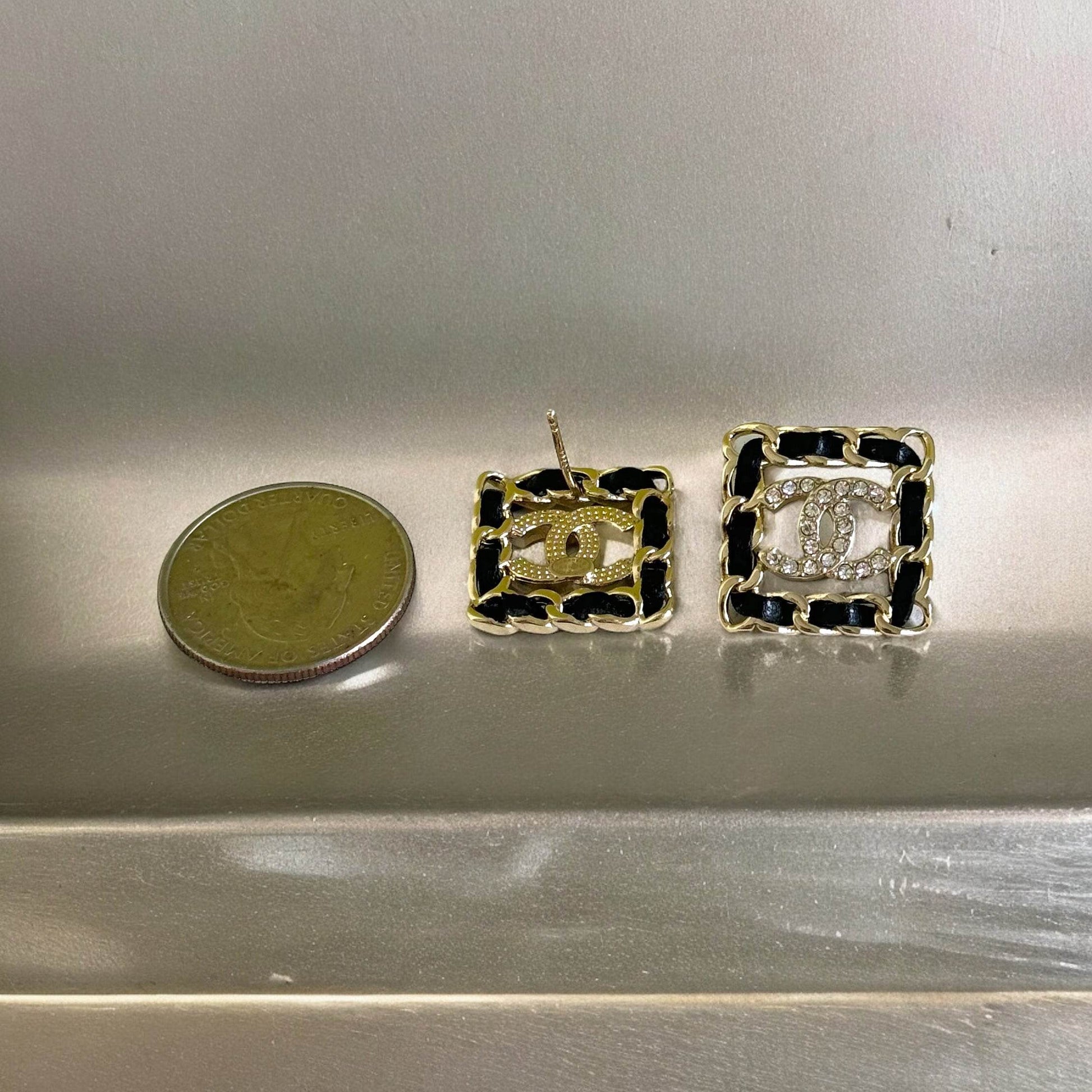 Authentic Chanel S21 Gold Chain with Black Leather CC Pre-Owned earrings - My Mama Found What 