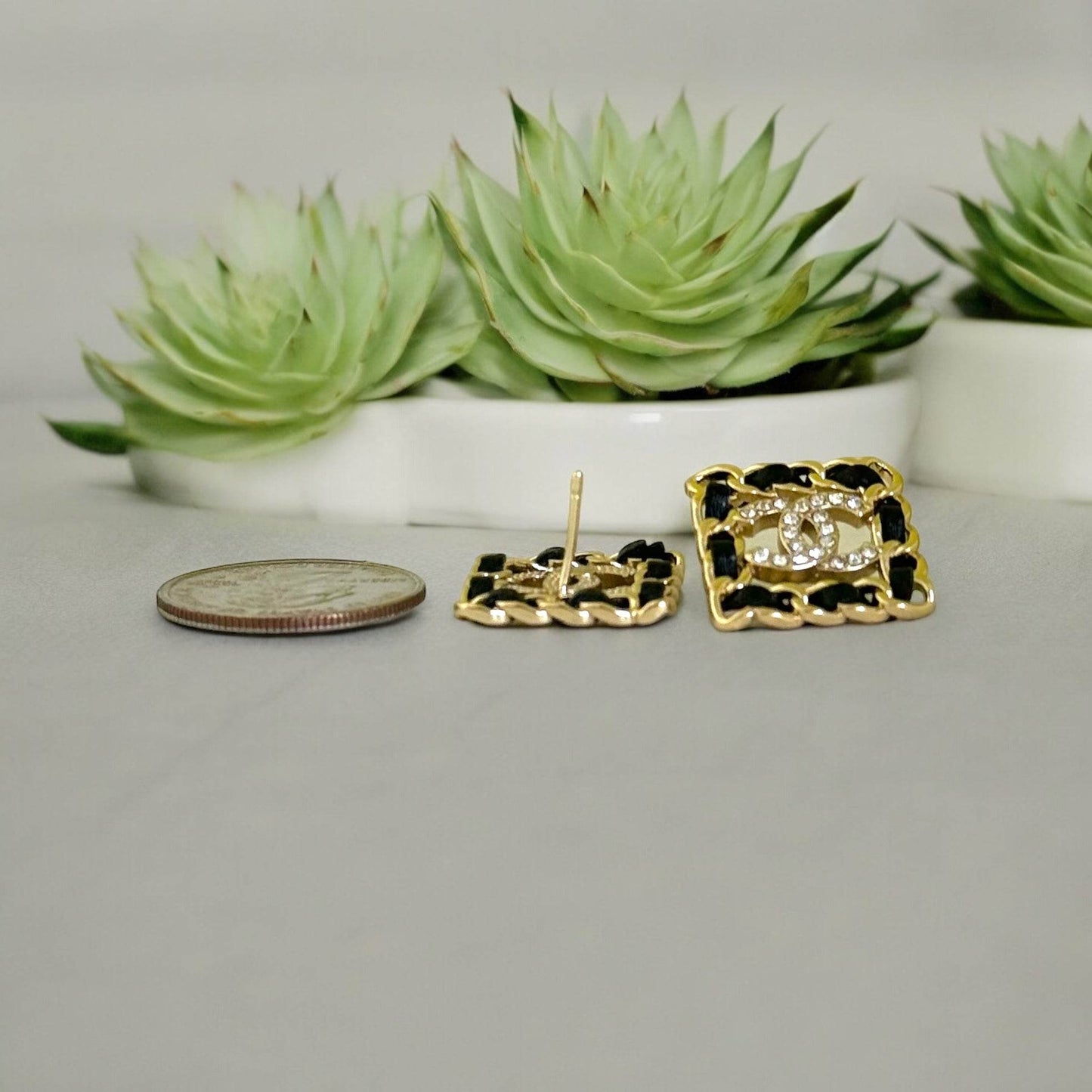 Authentic Chanel S21 Gold Chain with Black Leather CC Pre-Owned earrings - My Mama Found What  My Mama Found What 