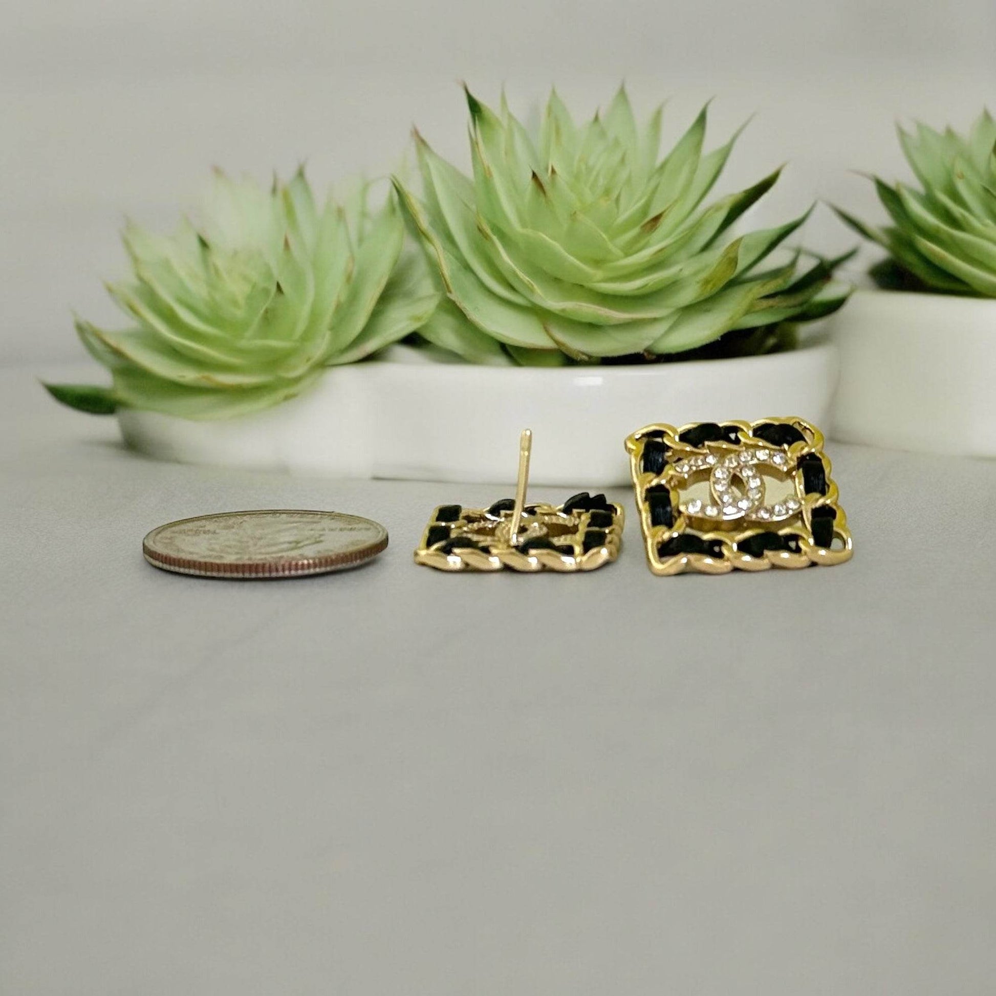 Authentic Chanel S21 Gold Chain with Black Leather CC Pre-Owned earrings - My Mama Found What 