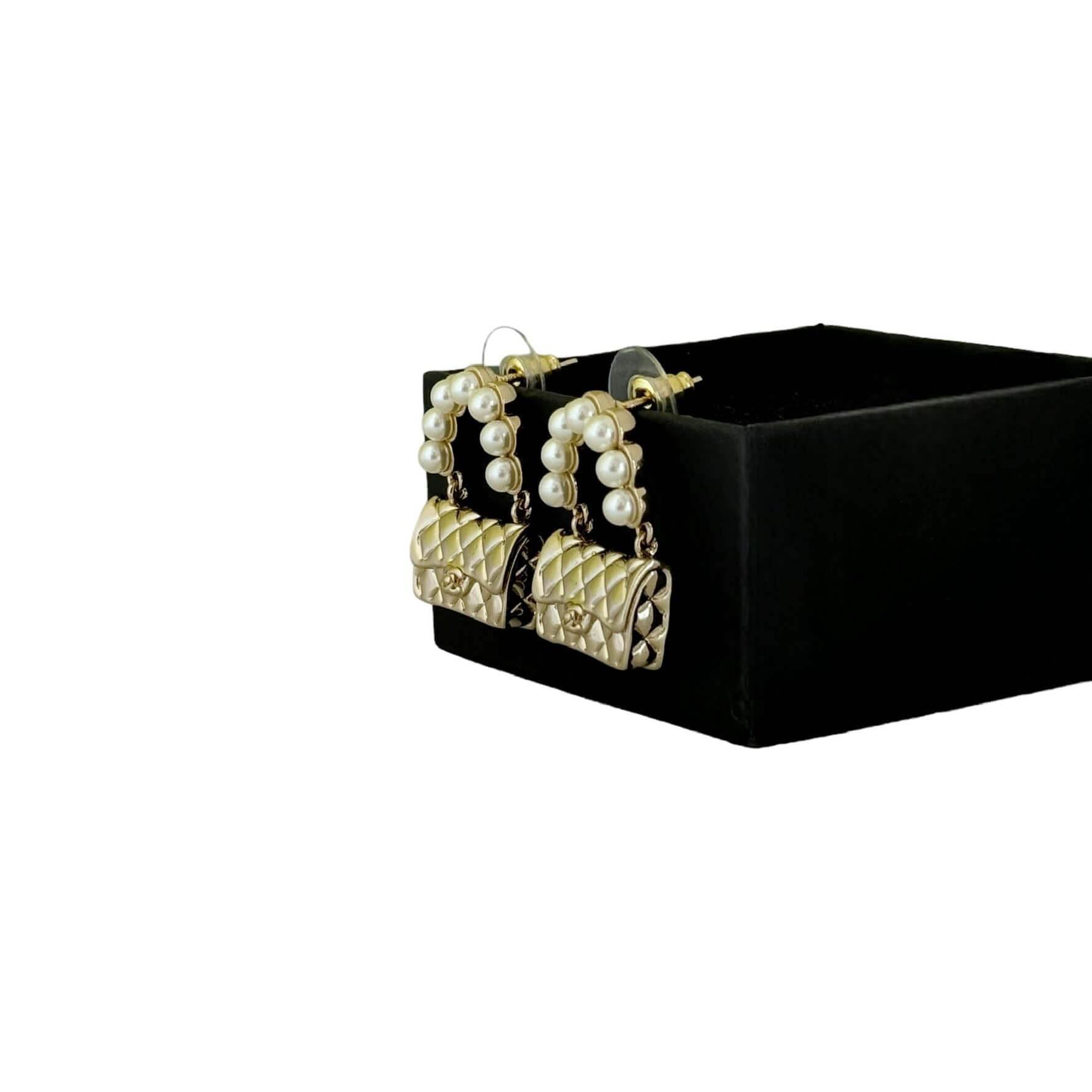 Authentic Chanel Gold Flap Bag Earrings Pre-Owned - My Mama Found What 