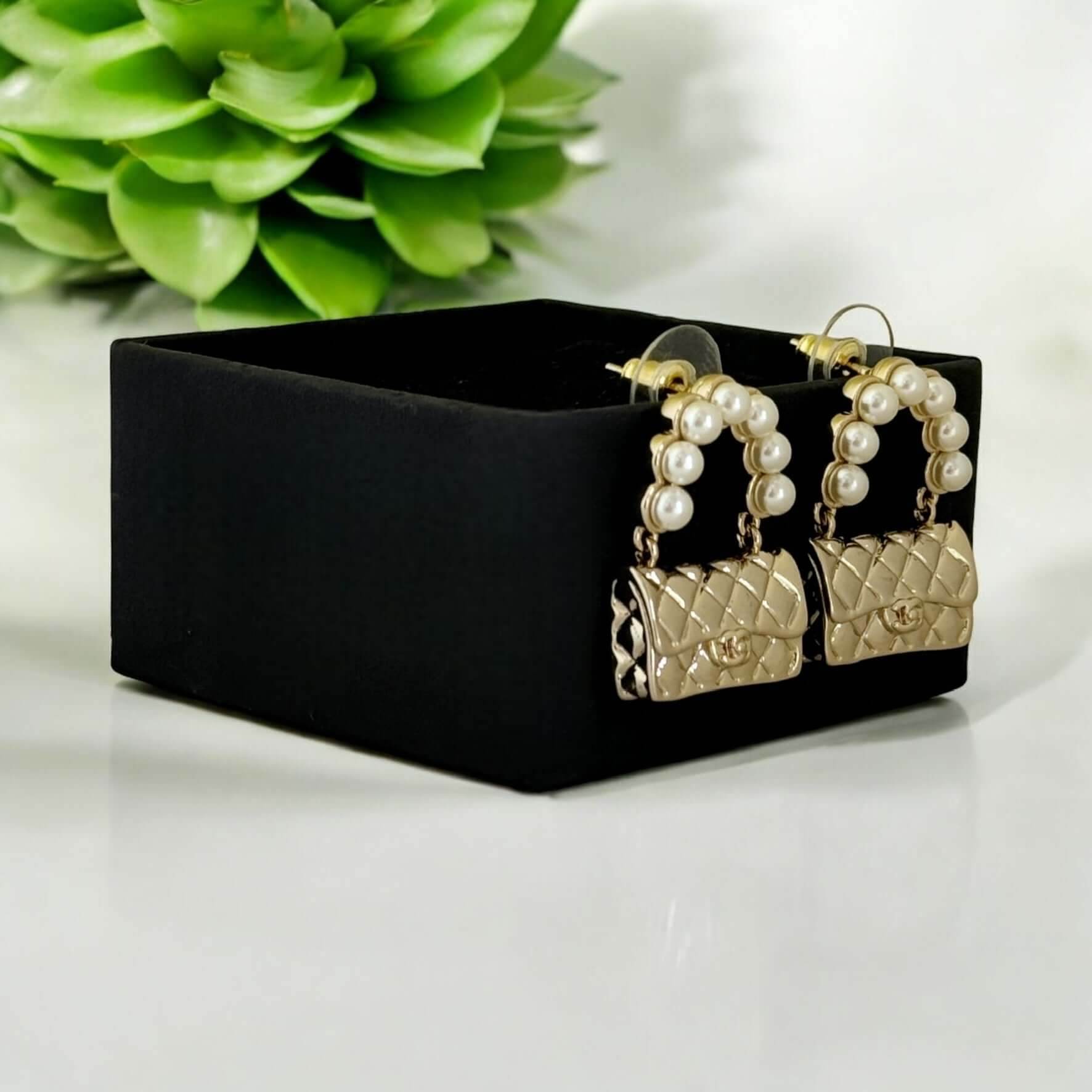 Authentic Chanel Gold Flap Bag Earrings Pre-Owned - My Mama Found What 