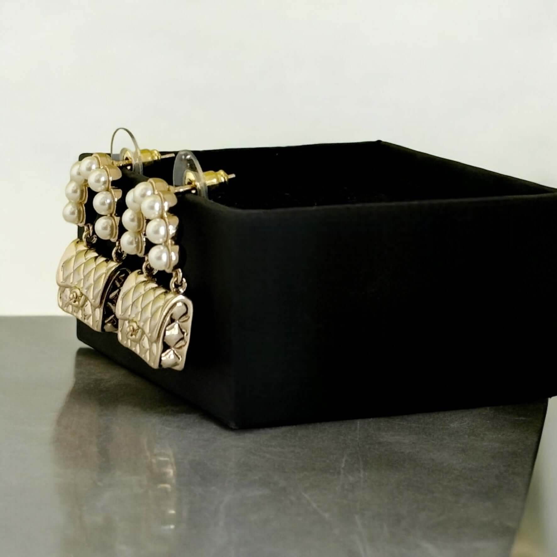 Authentic Chanel Gold Flap Bag Earrings Pre-Owned - My Mama Found What 