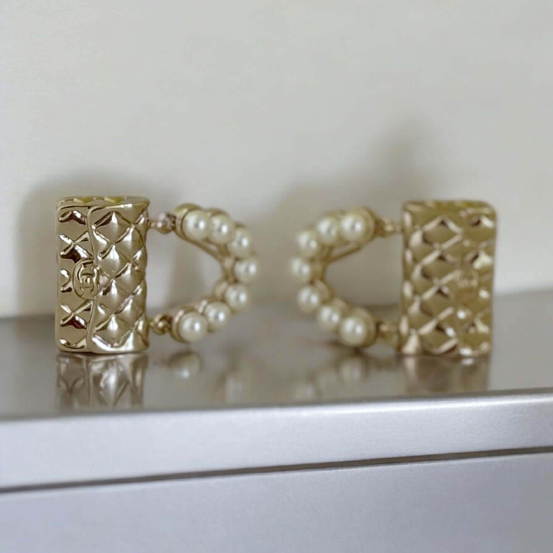 Authentic Chanel Gold Flap Bag Earrings Pre-Owned - My Mama Found What 