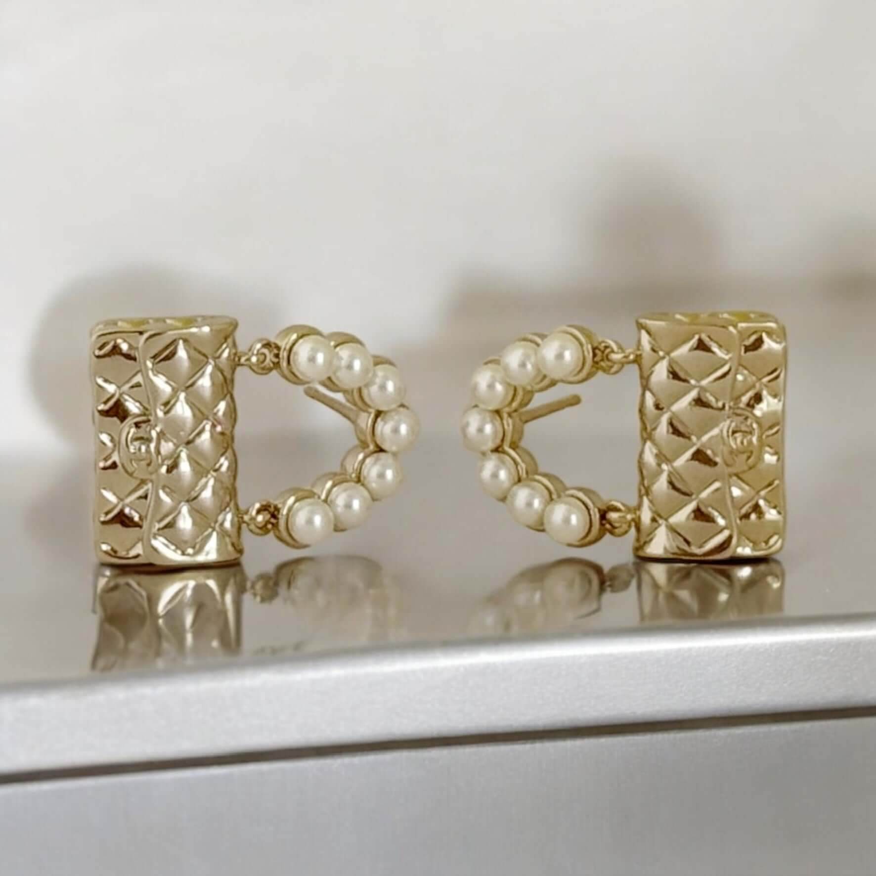 Authentic Chanel Gold Flap Bag Earrings Pre-Owned - My Mama Found What 
