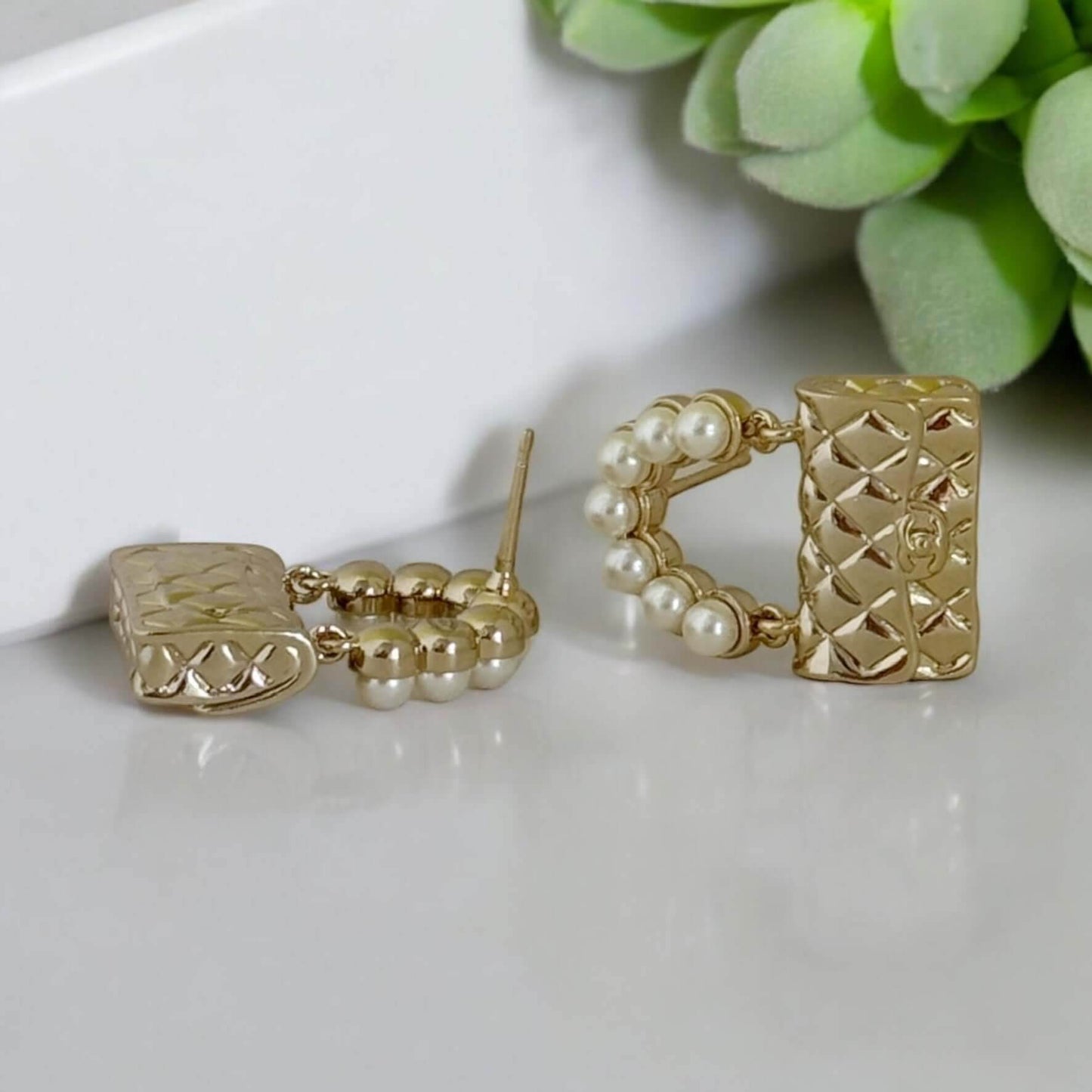 Authentic Chanel Gold Flap Bag Earrings Pre-Owned - My Mama Found What  My Mama Found What 