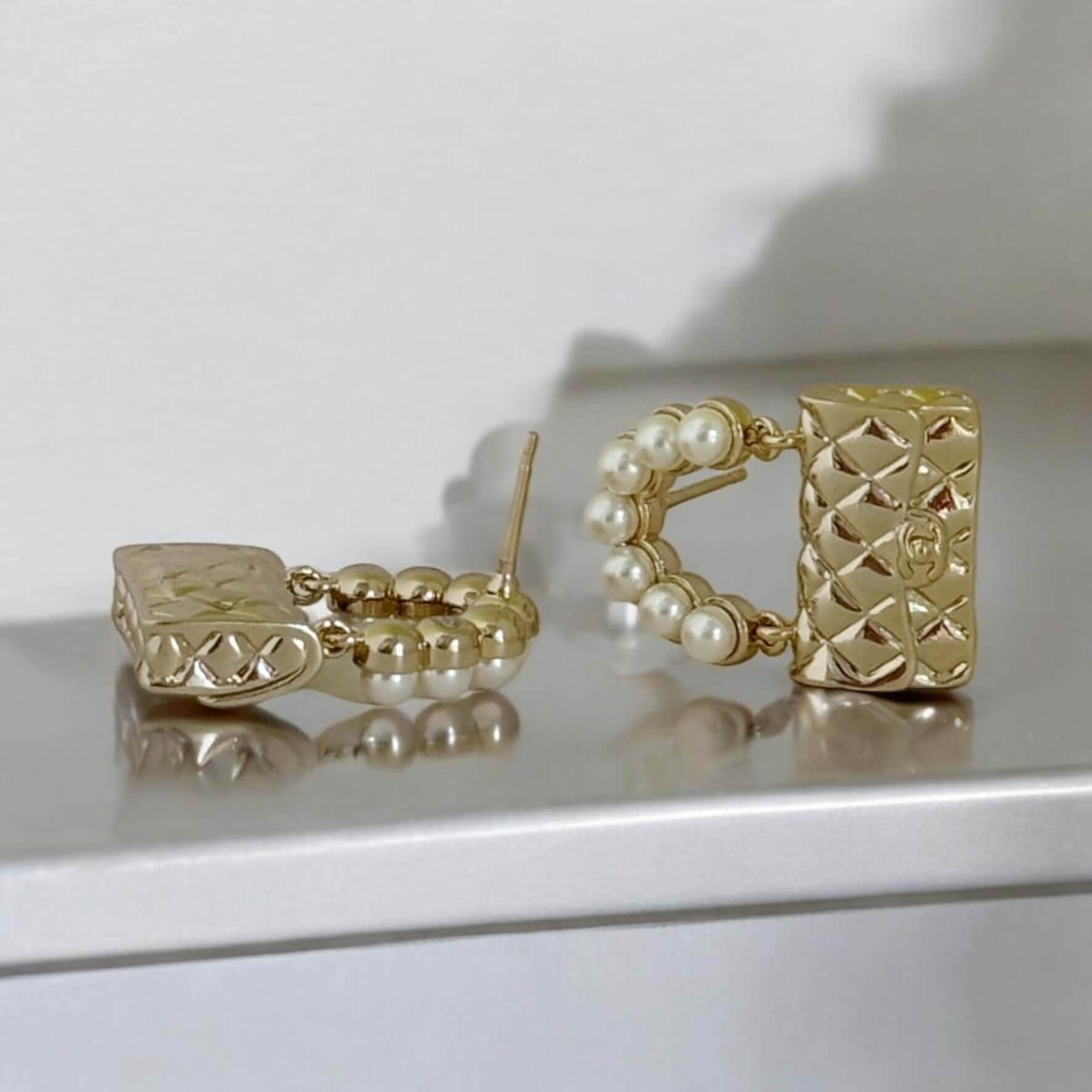 Authentic Chanel Gold Flap Bag Earrings Pre-Owned - My Mama Found What 