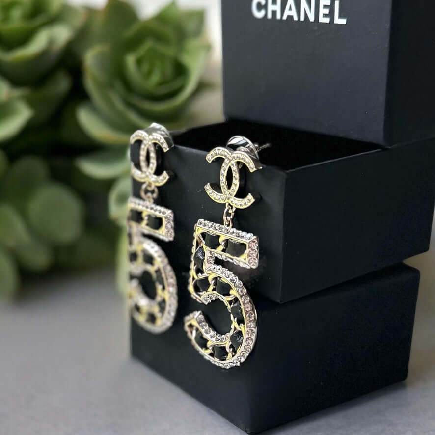Authentic Chanel Gold Number 5 Big Dangle CC Earrings Pre-Owned - My Mama Found What 