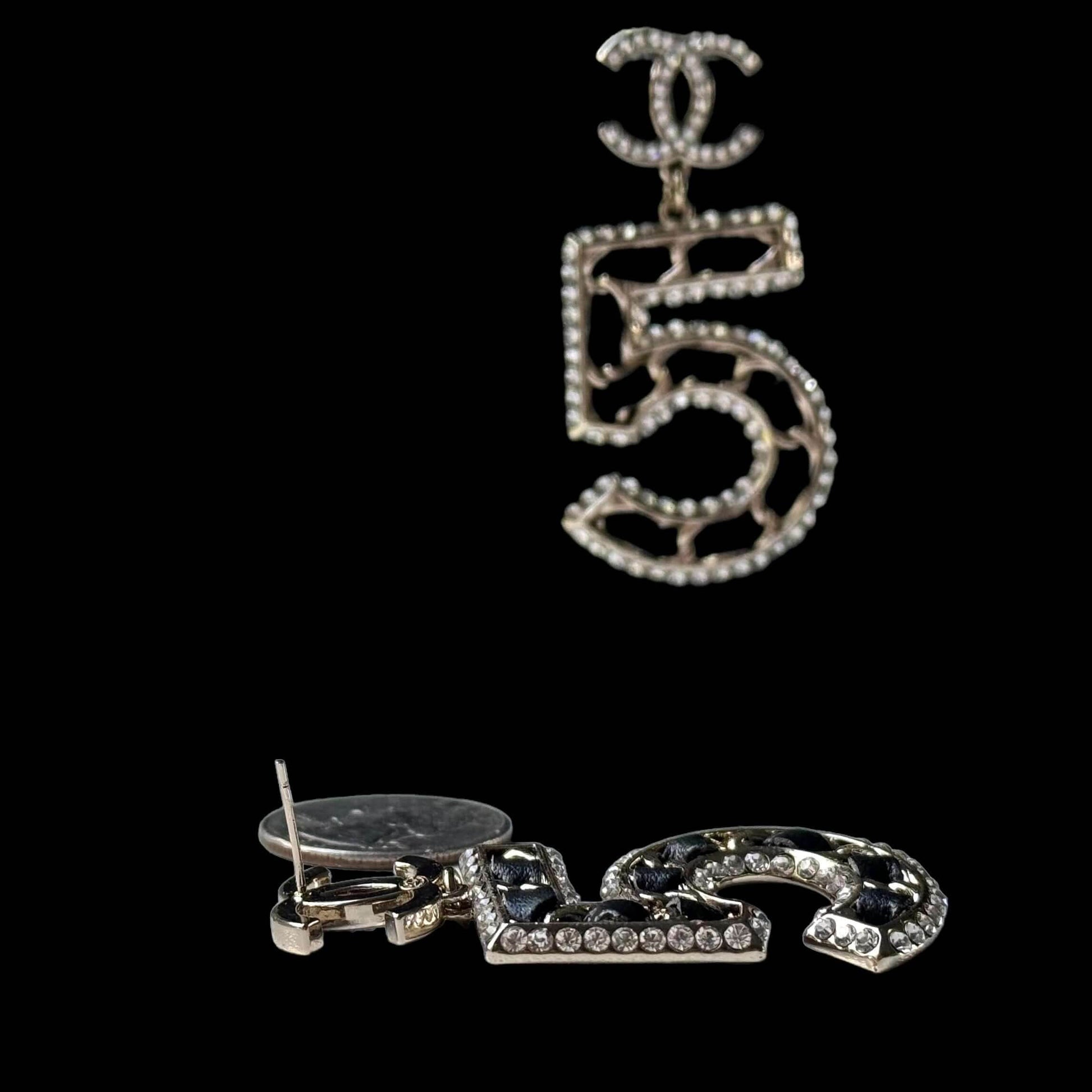 Authentic Chanel Gold Number 5 Big Dangle CC Earrings Pre-Owned - My Mama Found What 