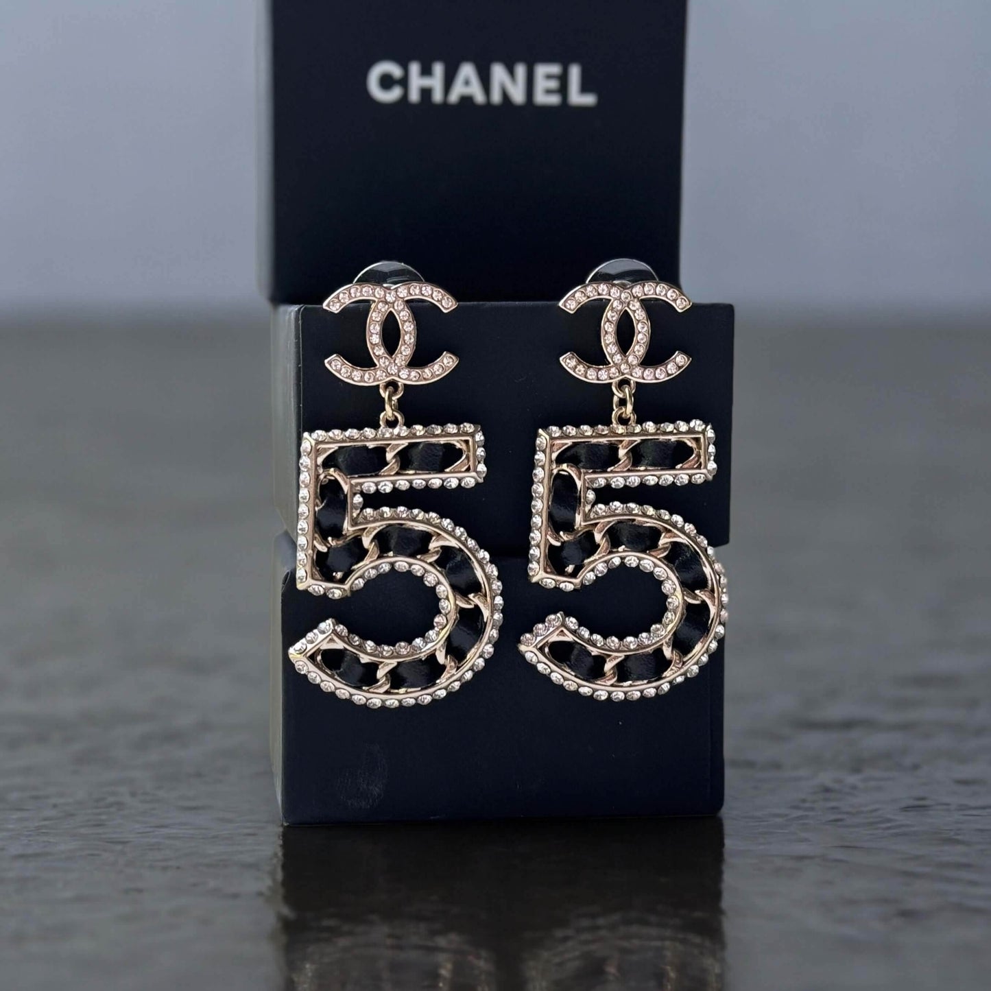 Authentic Chanel Gold Number 5 Big Dangle CC Earrings Pre-Owned - My Mama Found What 