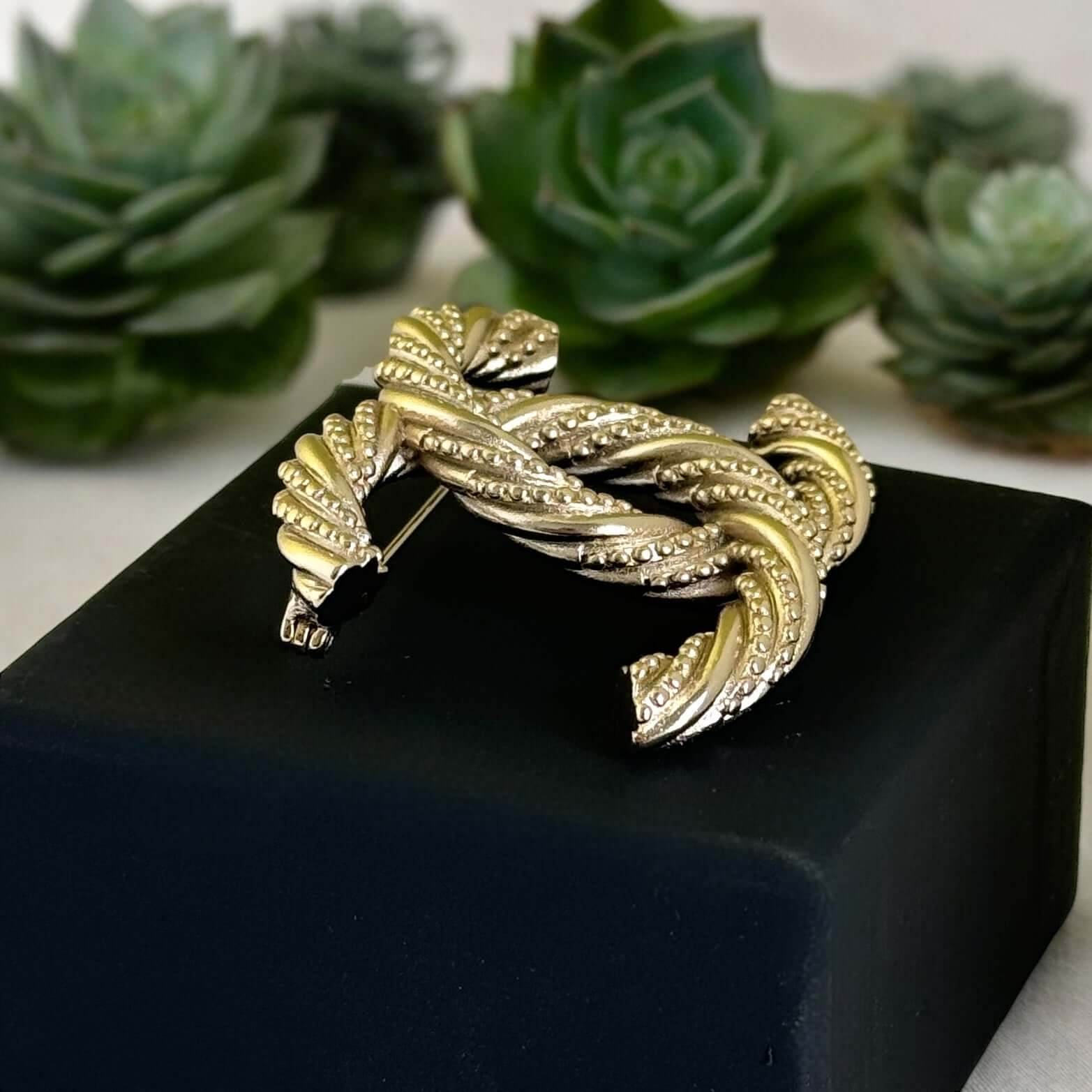 Authentic Chanel Gold Textured Twist CC Brooch Pin Pre-Owned - My Mama Found What 
