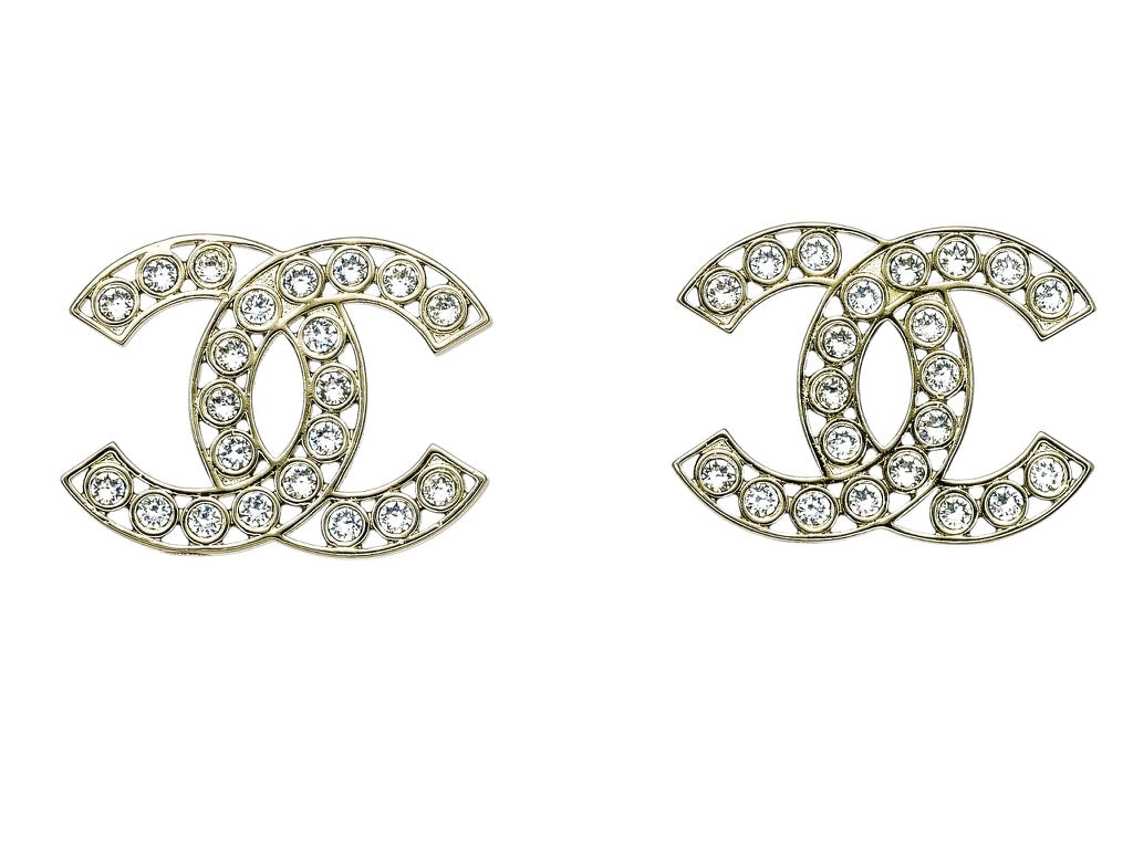 Authentic Chanel Lighter Gold CC Crystals Pre-Owned Earrings - My Mama Found What  