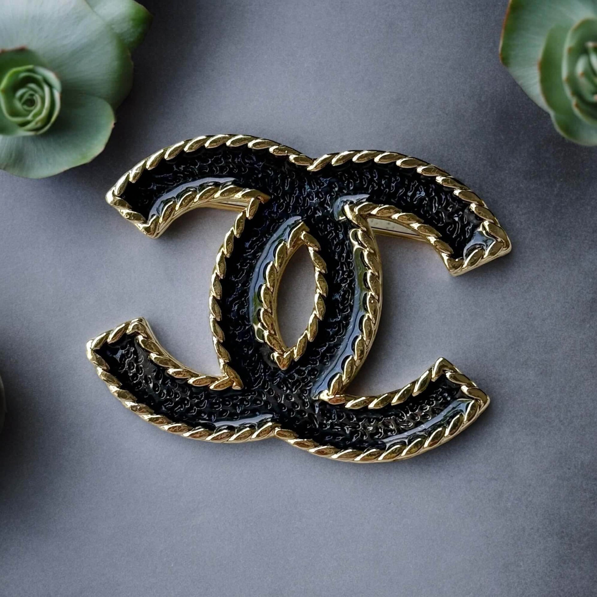 Authentic Chanel Lighter Gold Double C Blue Enamel Brooch Pin S24 Pre-Owned - My Mama Found What 