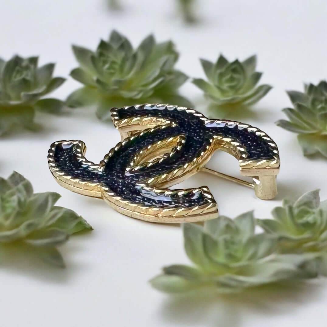 Authentic Chanel Lighter Gold Double C Blue Enamel Brooch Pin S24 Pre-Owned - My Mama Found What  My Mama Found What 