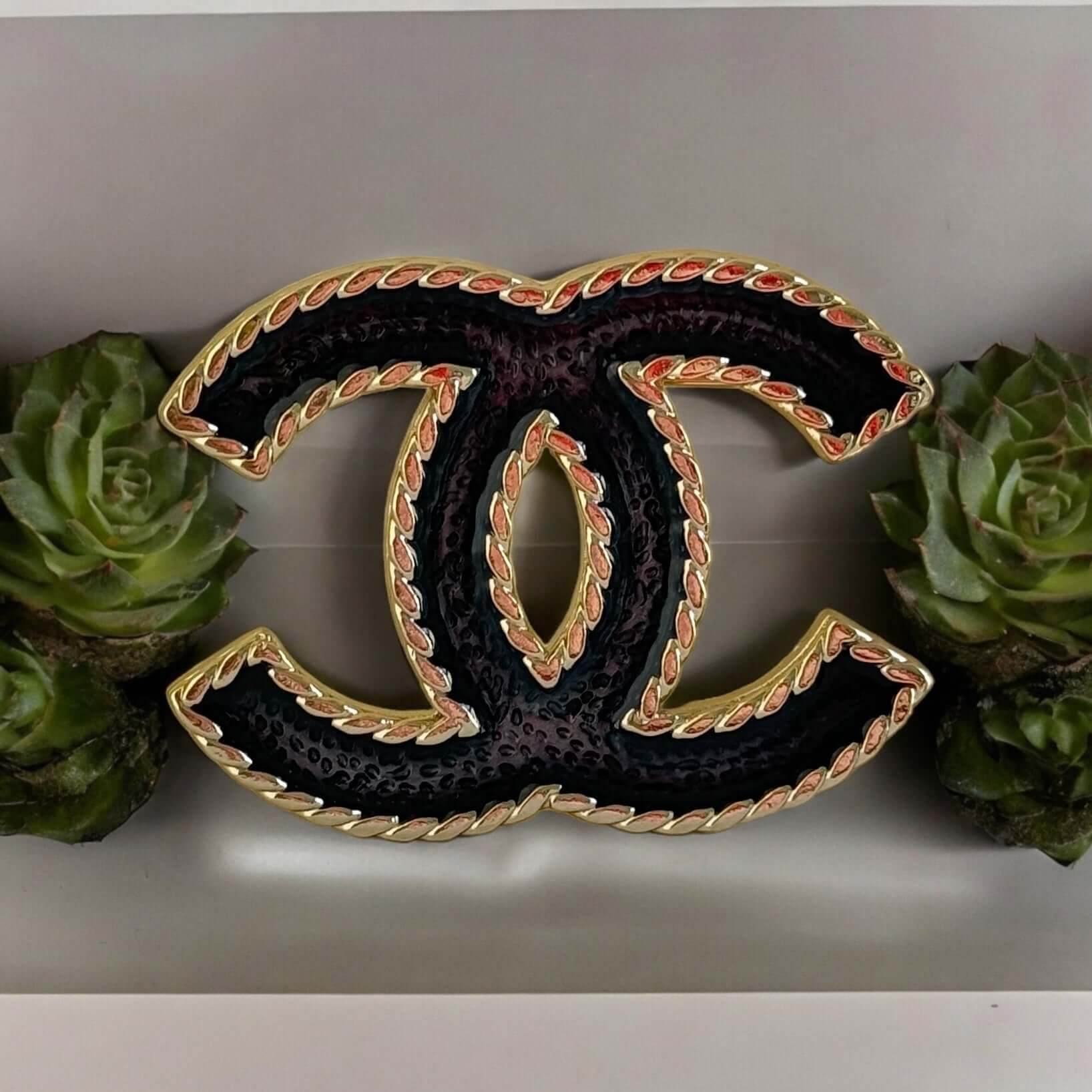 Authentic Chanel Lighter Gold Double C Blue Enamel Brooch Pin S24 Pre-Owned - My Mama Found What 