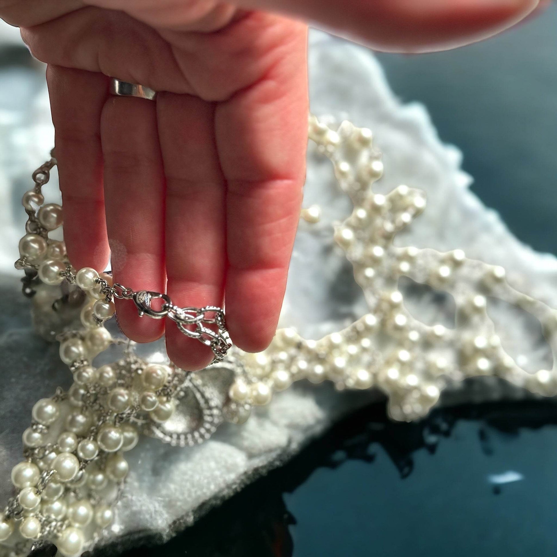 Authentic Chanel Pearl Camila Enamel Flower Three Strand Necklace Pre-owned - My Mama Found What 