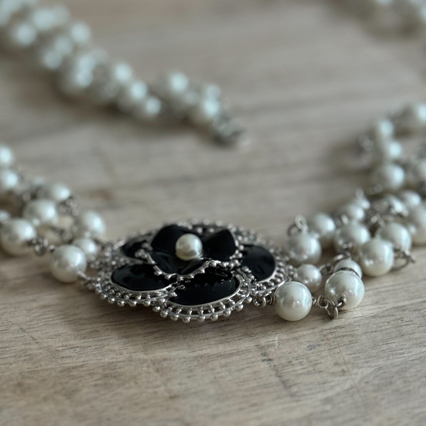 Authentic Chanel Pearl Camila Enamel Flower Three Strand Necklace Pre-owned - My Mama Found What   My Mama Found What 