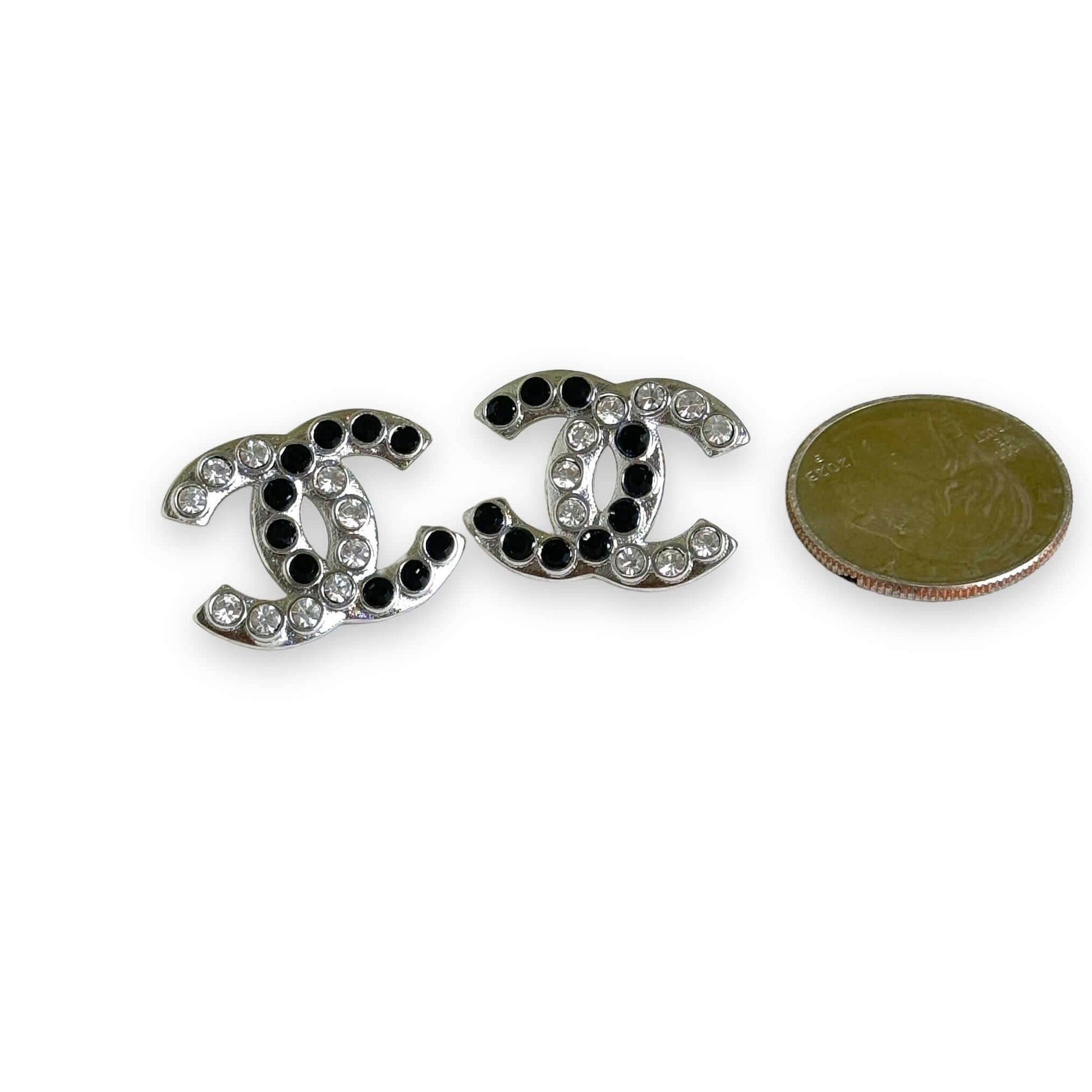 Authentic Chanel Silver CC with Clear & Black Crystals Earrings Pre-Owned - My Mama Found What 
