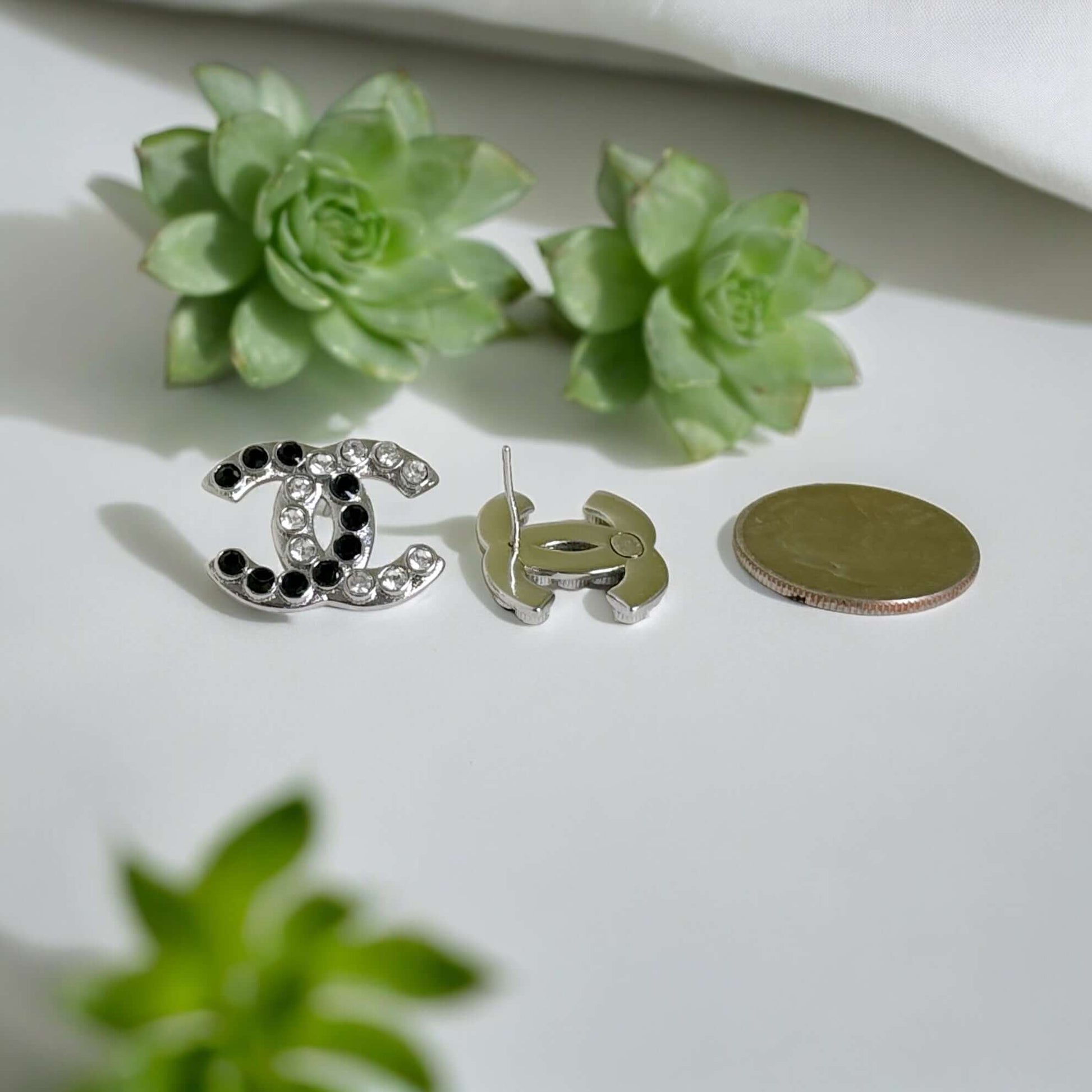 Authentic Chanel Silver CC with Clear & Black Crystals Earrings Pre-Owned - My Mama Found What  