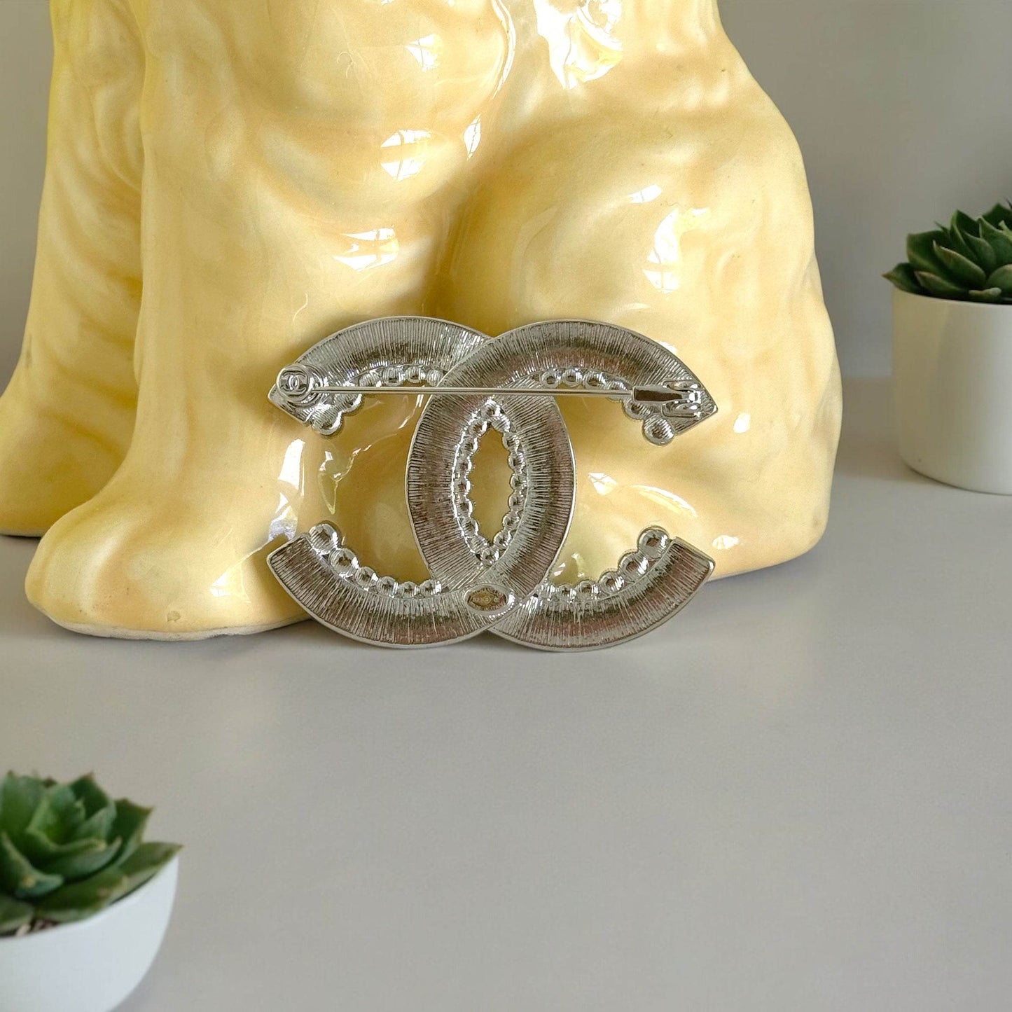 Authentic Chanel Silver Clear Crystals Double C Brooch Pin Pre-Owned - My Mama Found What  My Mama Found What 
