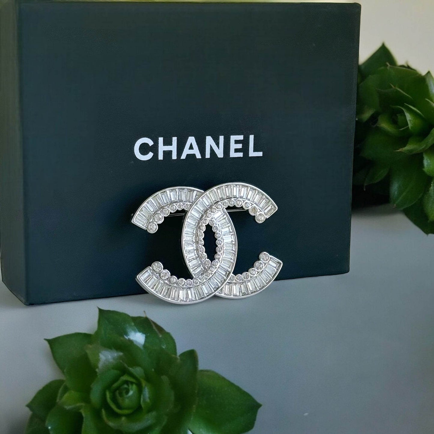 Authentic Chanel Silver Clear Crystals Double C Brooch Pin Pre-Owned - My Mama Found What  My Mama Found What 