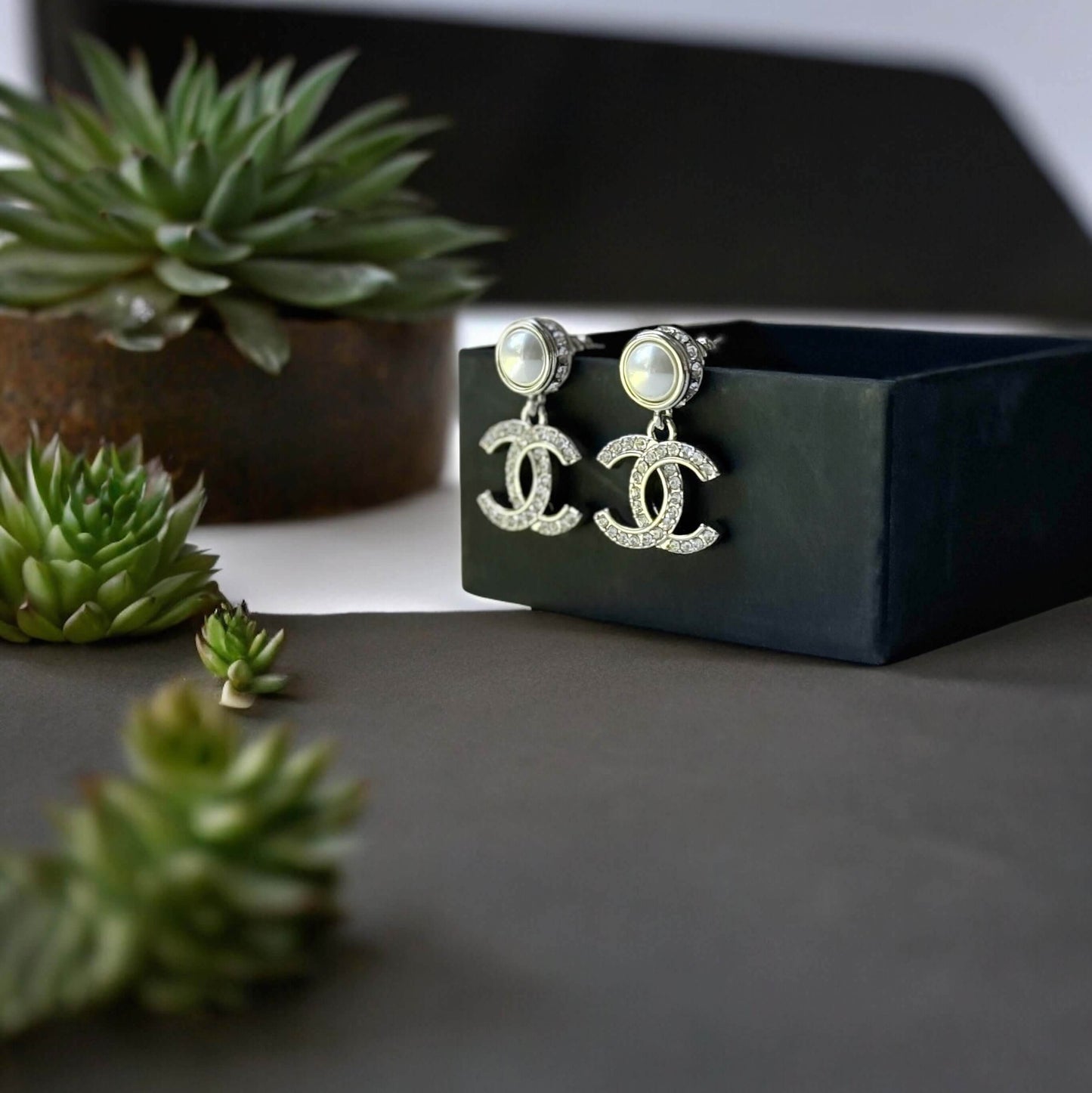 Authentic Chanel Silver Pearl Crystal CC Dangle Pre-Owned - My Mama Found What  My Mama Found What 