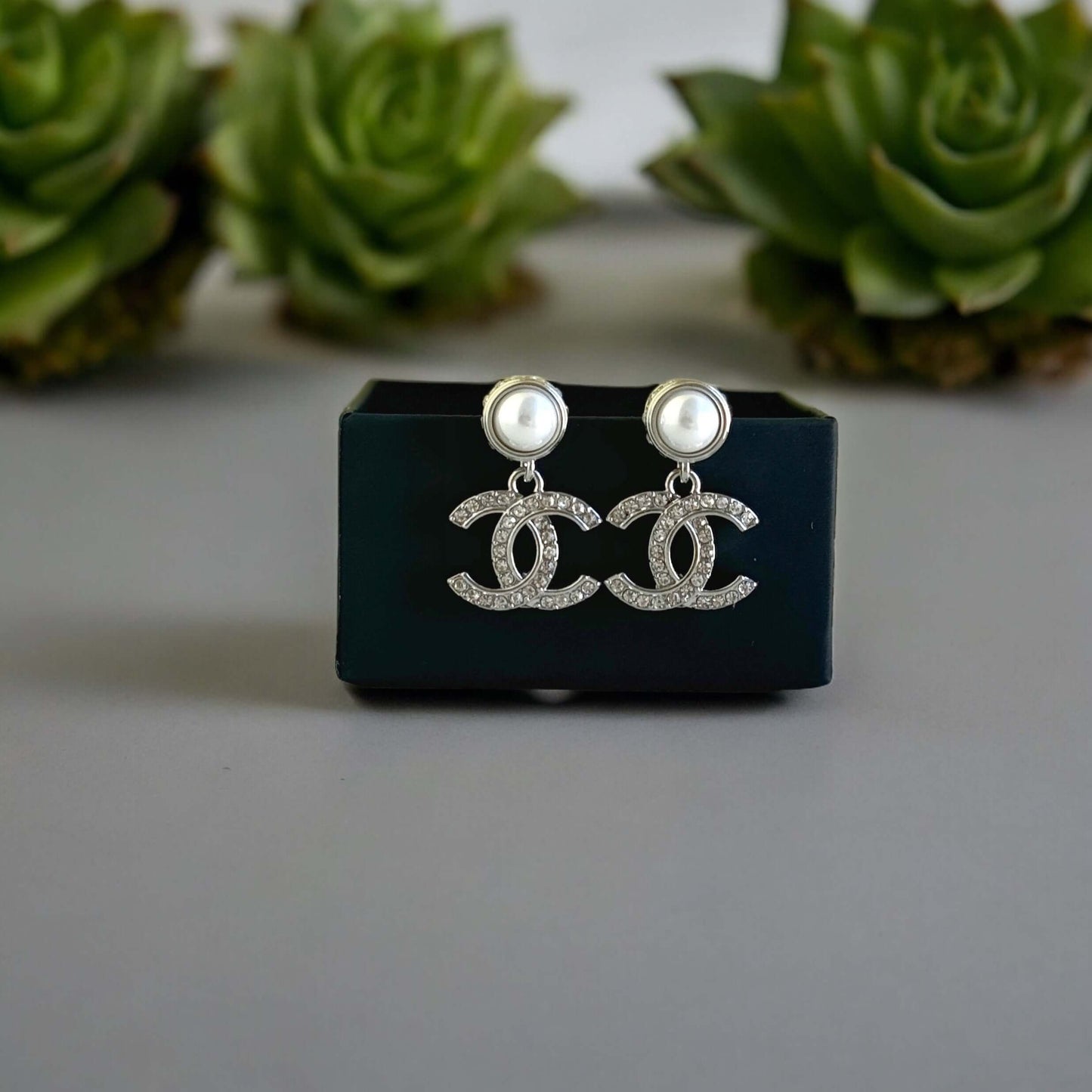 Authentic Chanel Silver Pearl Crystal CC Dangle Pre-Owned - My Mama Found What   My Mama Found What 
