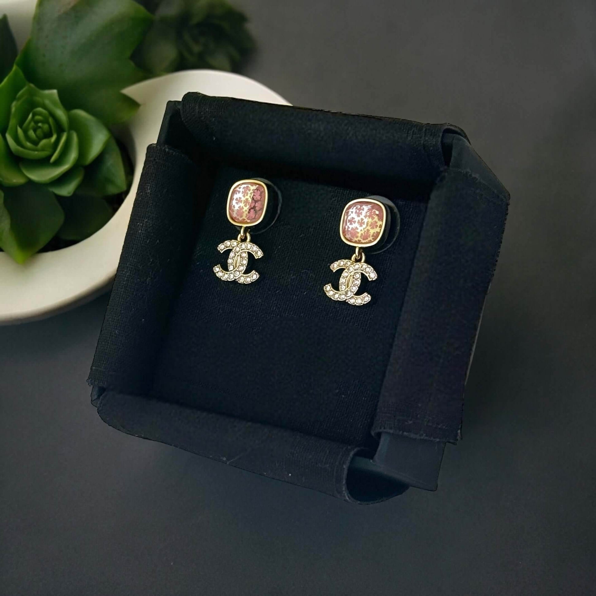 Authentic Chanel Strass CC Dangle Post Earrings Pre-Owned - My Mama Found What 