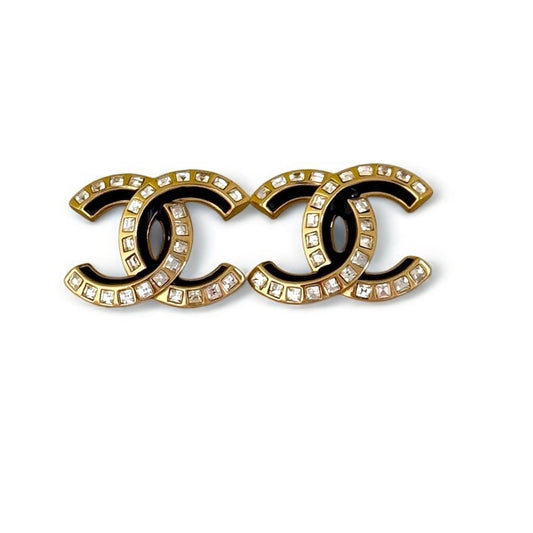 Chanel Strass CC Emerald Cut Crystals Blk Enamel Pre-Owned Earrings - My Mama Found What  