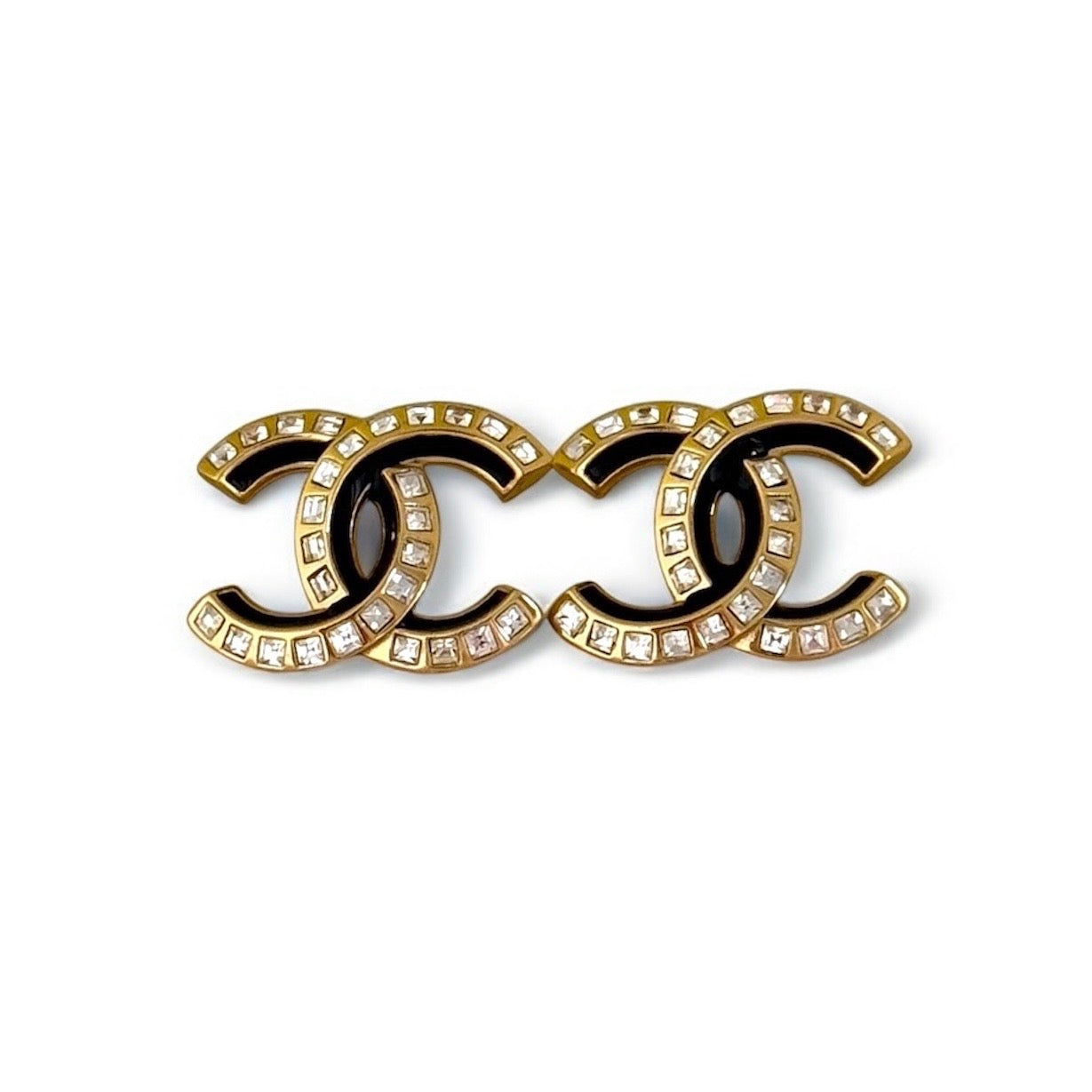 Chanel Strass CC Emerald Cut Crystals Blk Enamel Pre-Owned Earrings - My Mama Found What  