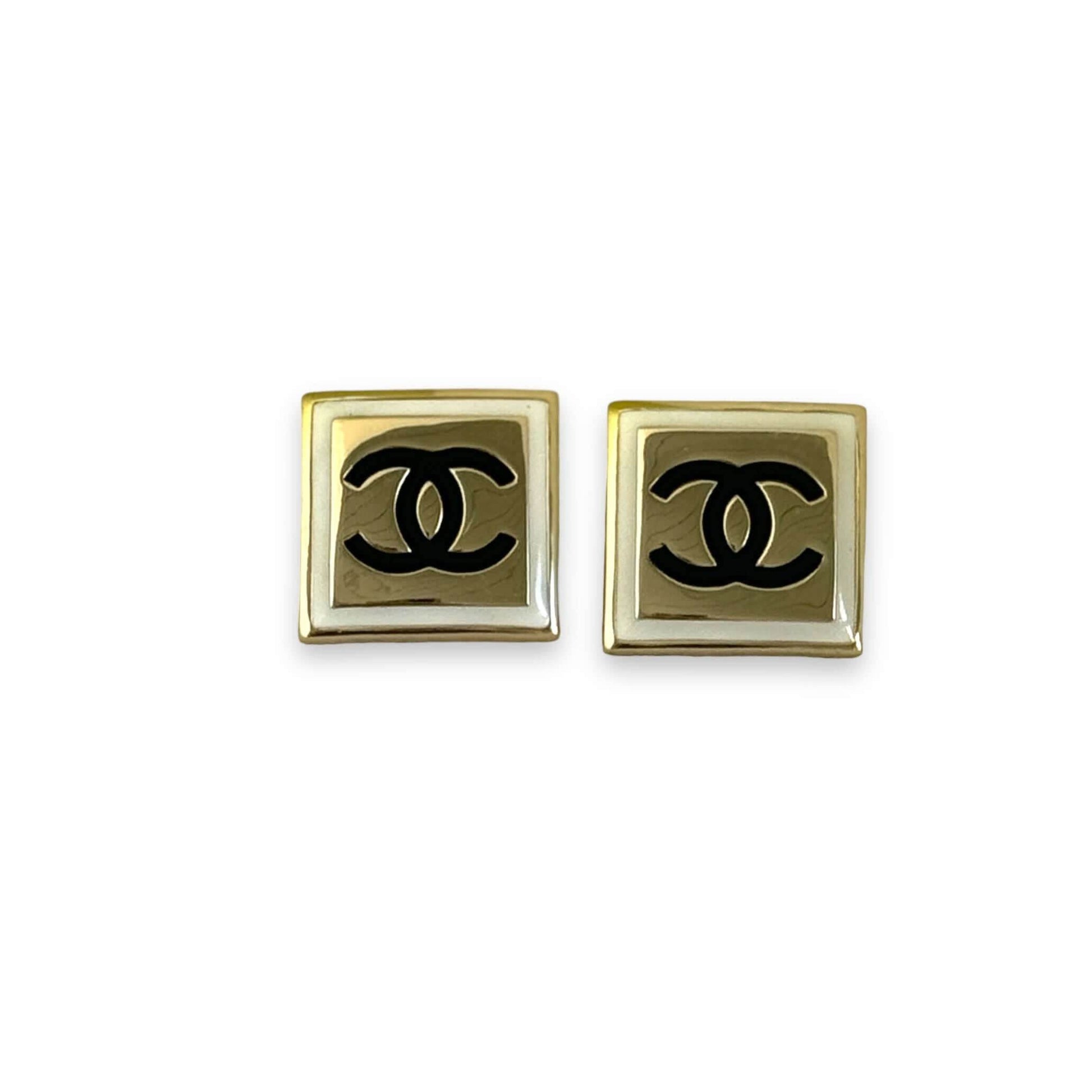 Authentic Chanel Strass Square CC B/W Accents Post Earrings Pre-Owned - My Mama Found What 